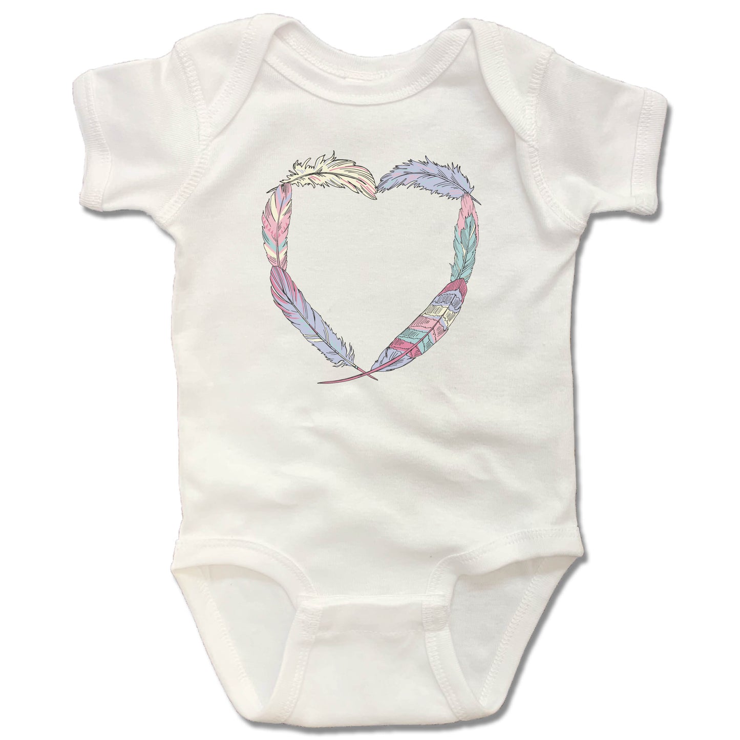 HEART | WHITE ONESIE | BOHO FEATHERS