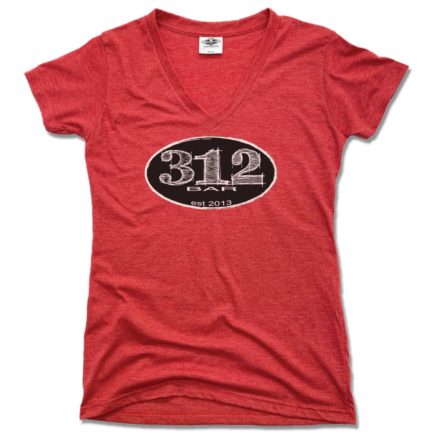312 Bar | LADIES RED V-NECK | BLACK LOGO