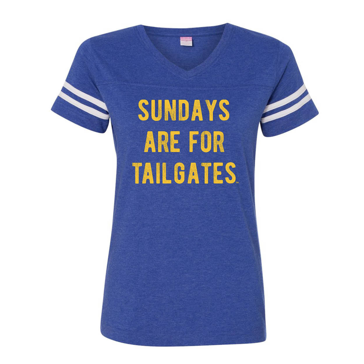 FOOTBALL | BLUE LADIES' TEE | SUNDAYS ARE FOR TAILGATES | GOLD