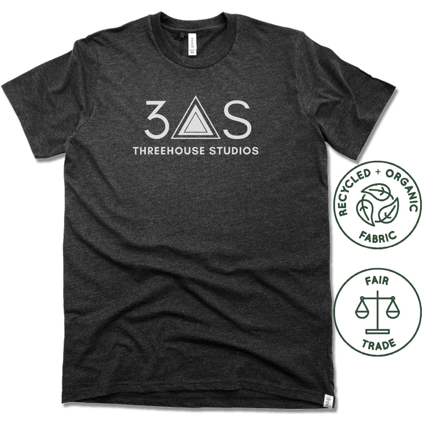 THREEHOUSE STUDIOS | FAIRTRADE FREESET BLACK UNISEX TEE | WHITE LOGO