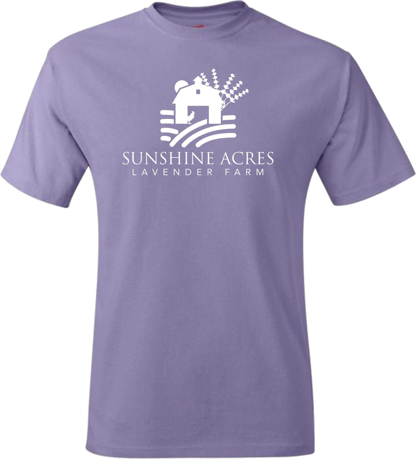SUNSHINE ACRES LAVENDER FARM | UNISEX LAVENDER TEE | WHITE LOGO