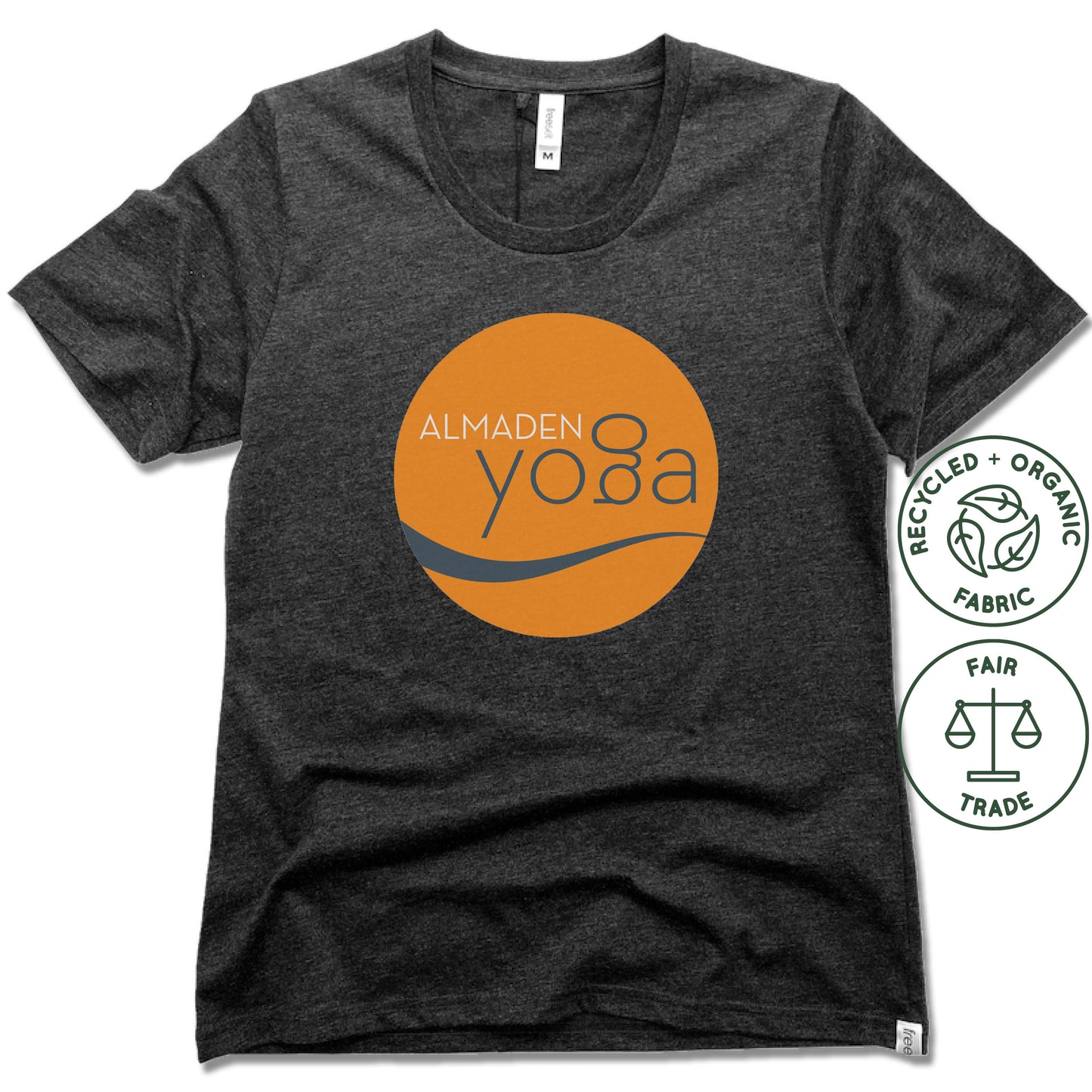 ALMADEN YOGA | FAIRTRADE FREESET BLACK LADIES TEE | COLOR LOGO