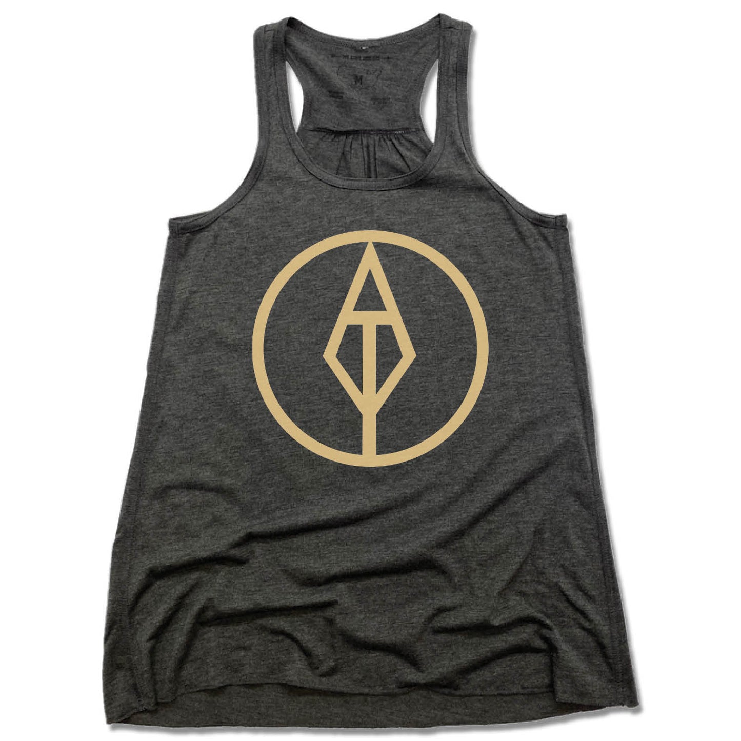 AIM TRUE YOGA | LADIES GRAY FLOWY TANK | GOLD LOGO