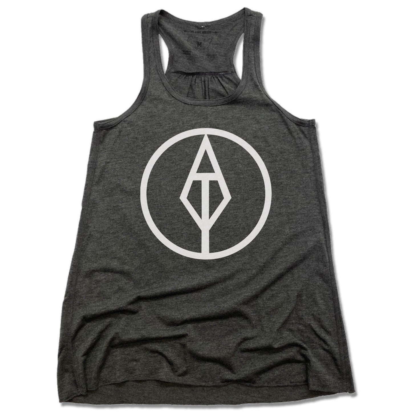 AIM TRUE YOGA | LADIES GRAY FLOWY TANK | WHITE LOGO