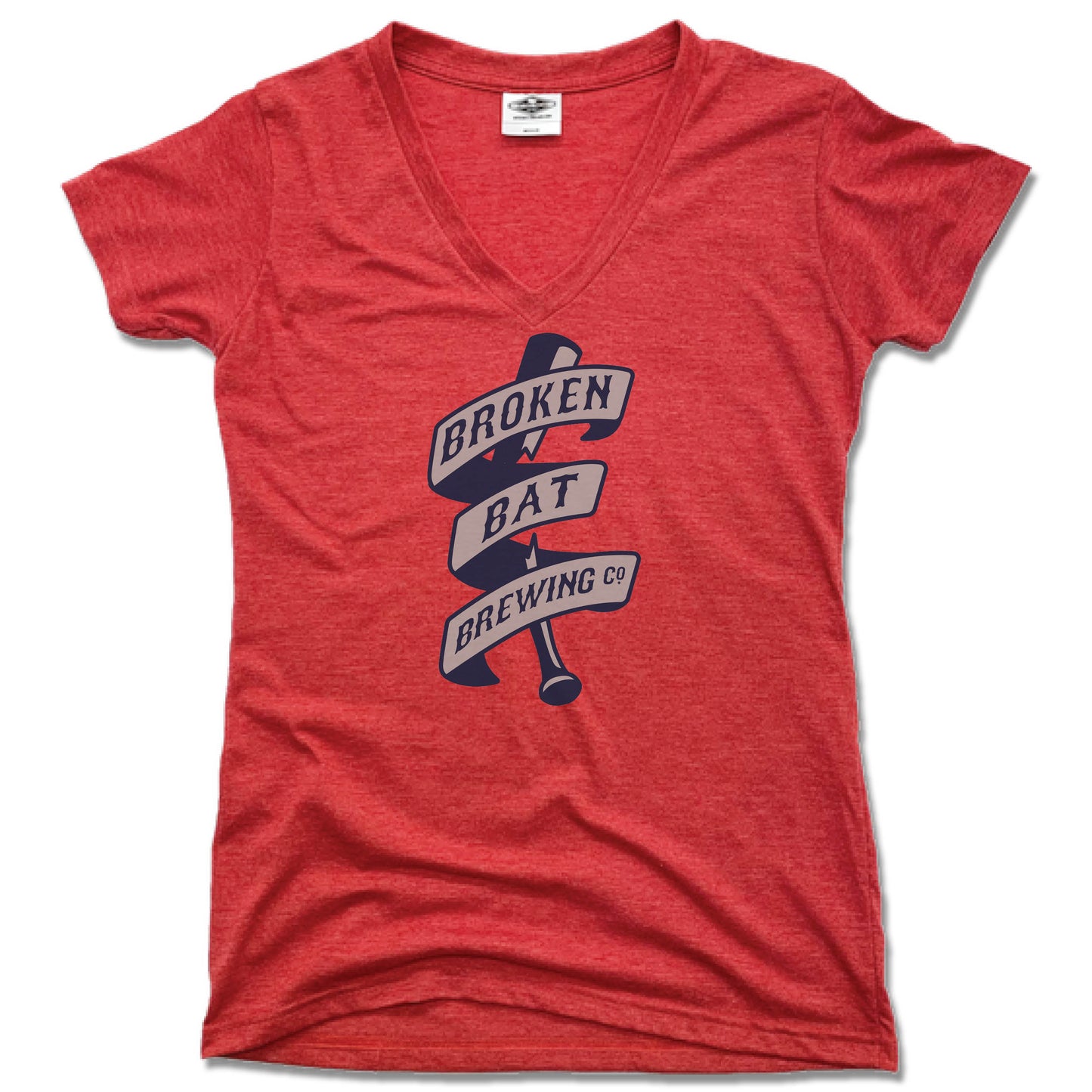 BROKEN BAT BREWING | LADIES RED V-NECK | LOGO - My State Threads