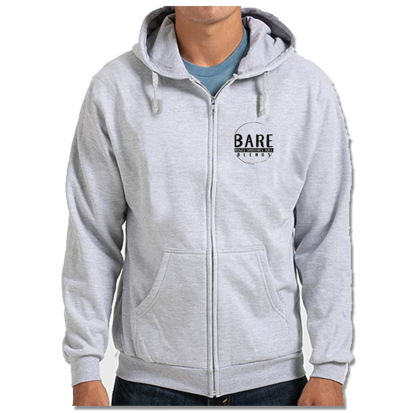 BARE BLENDS | LIGHT GRAY ZIP HOODIE | MONOGRAM BLACK
