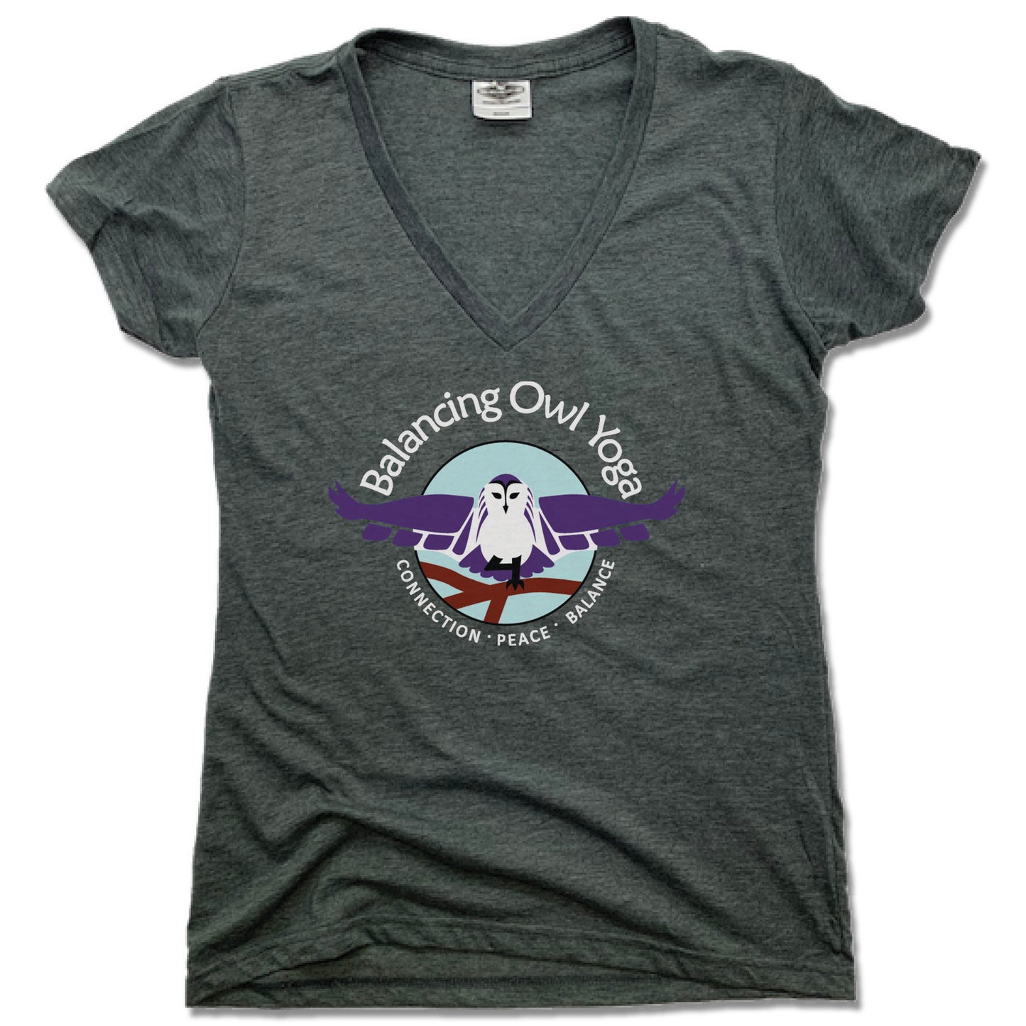 BALANCING OWL YOGA | LADIES V-NECK | BOY WHITE LOGO