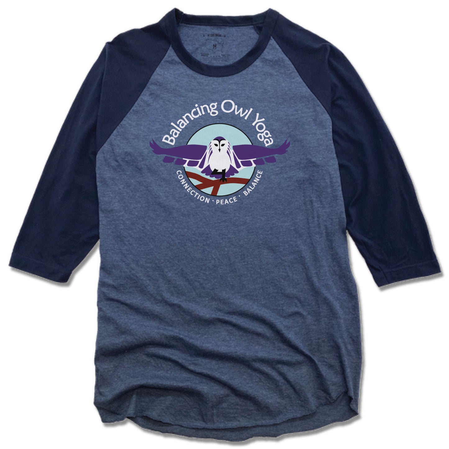 BALANCING OWL YOGA | NAVY 3/4 SLEEVE | BOY WHITE LOGO