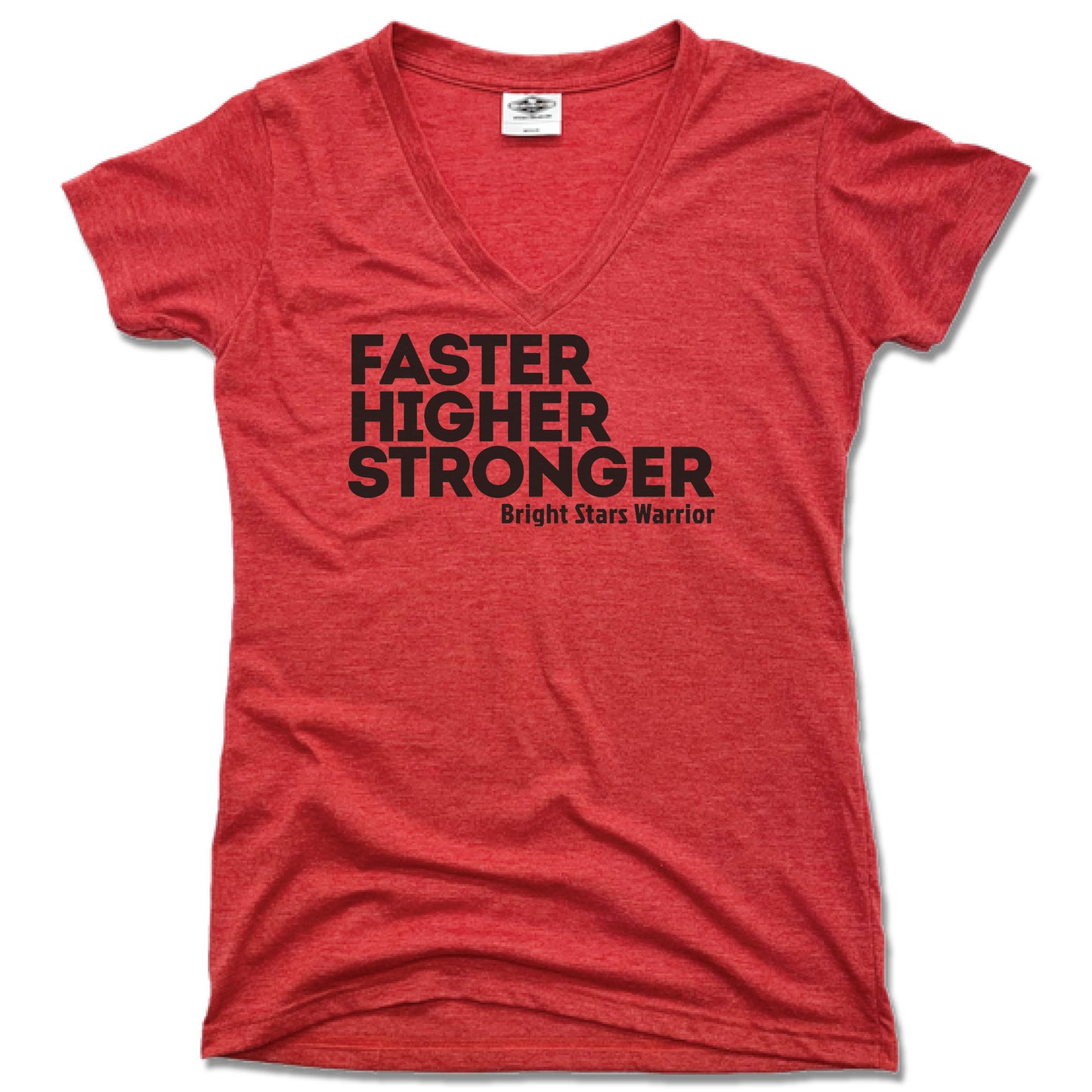 BRIGHT STARS GYMNASTICS ACADEMY | LADIES RED V-NECK | FASTER HIGHER STRONGER