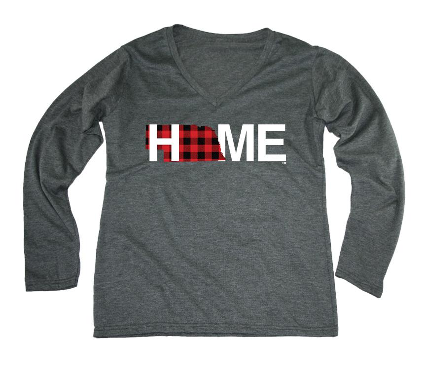 NEBRASKA LADIES LONG SLEEVE V-NECK TEE | HOME | PLAID