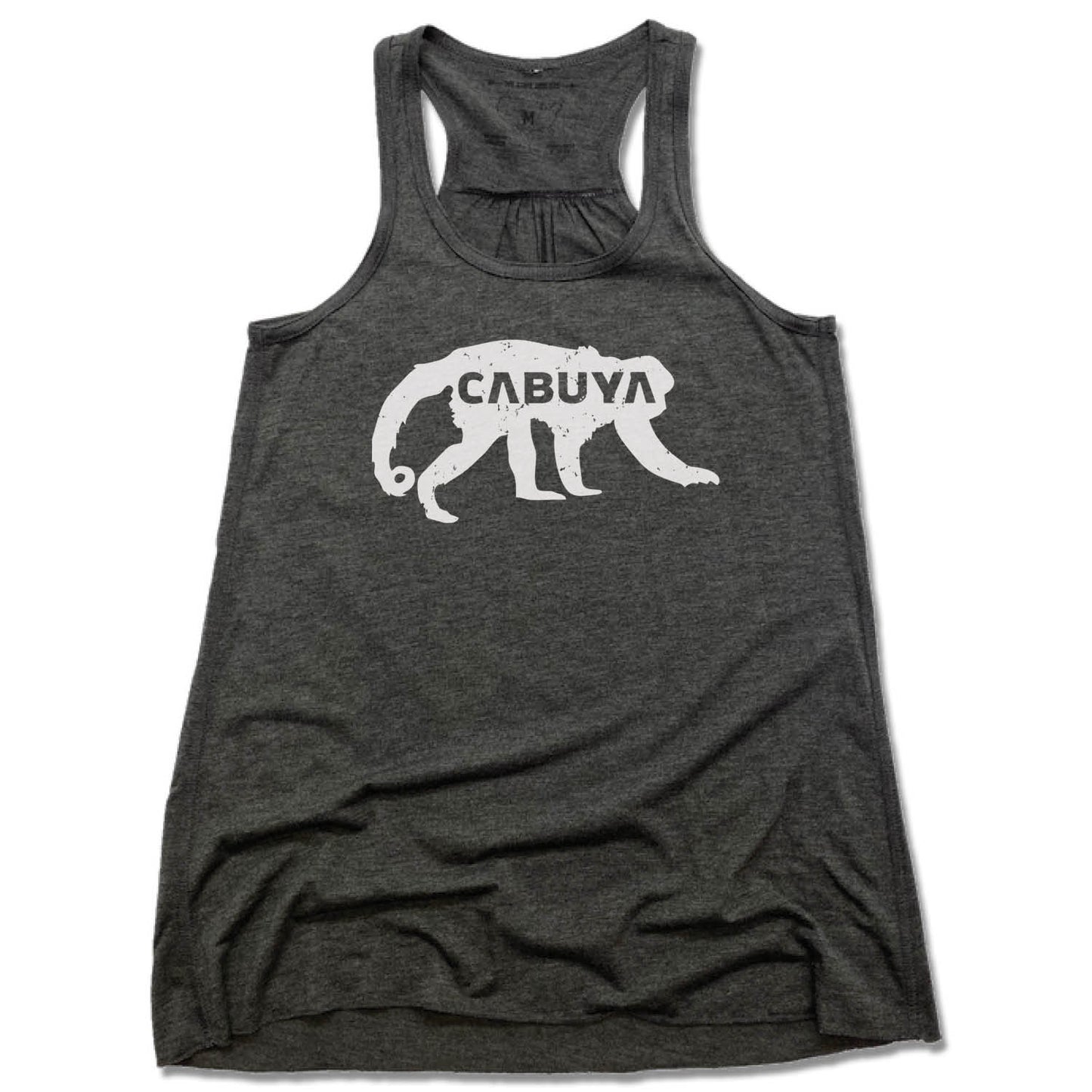 CABUYA LODGE | LADIES GRAY FLOWY TANK | WHITE LOGO