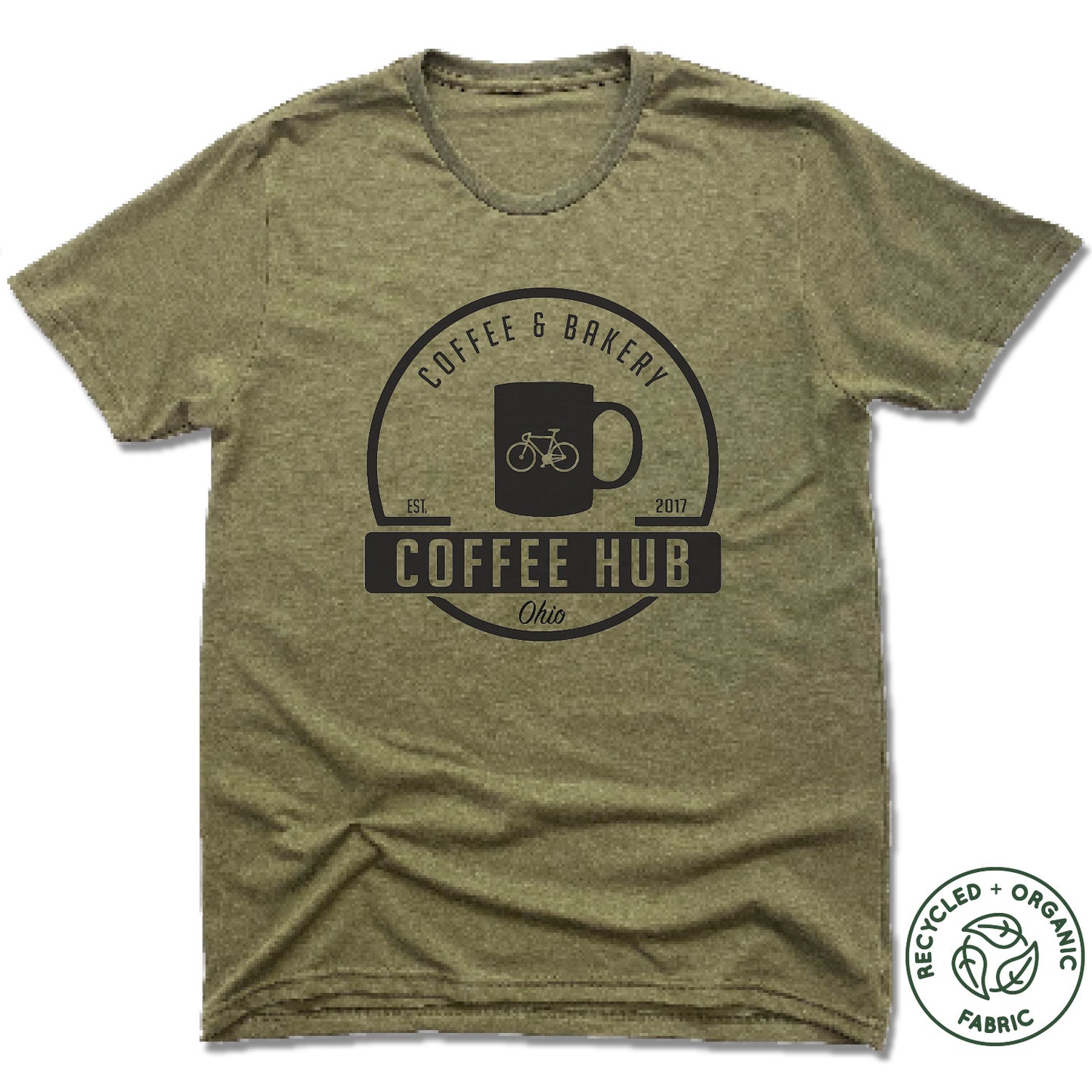 COFFEE HUB | UNISEX OLIVE Recycled Tri-Blend | BLACK LOGO