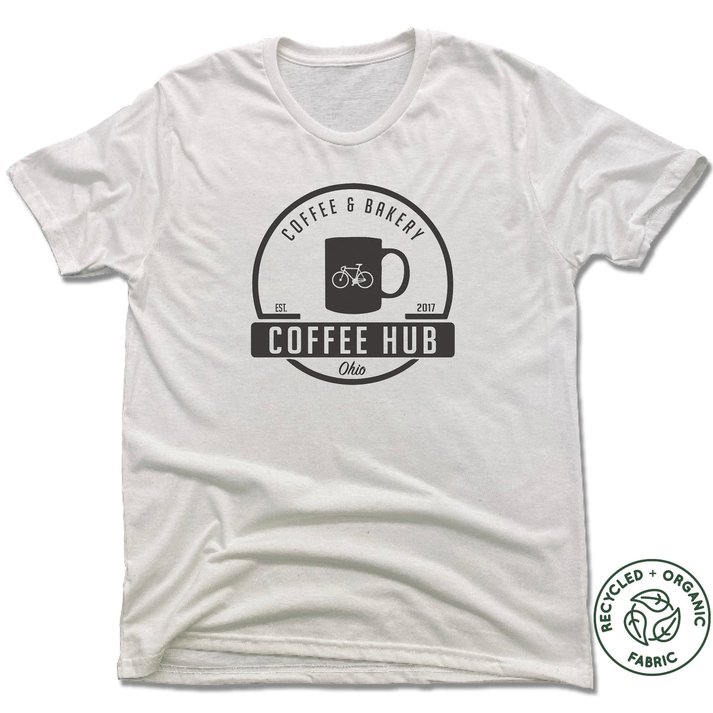 COFFEE HUB | UNISEX WHITE Recycled Tri-Blend | BLACK LOGO