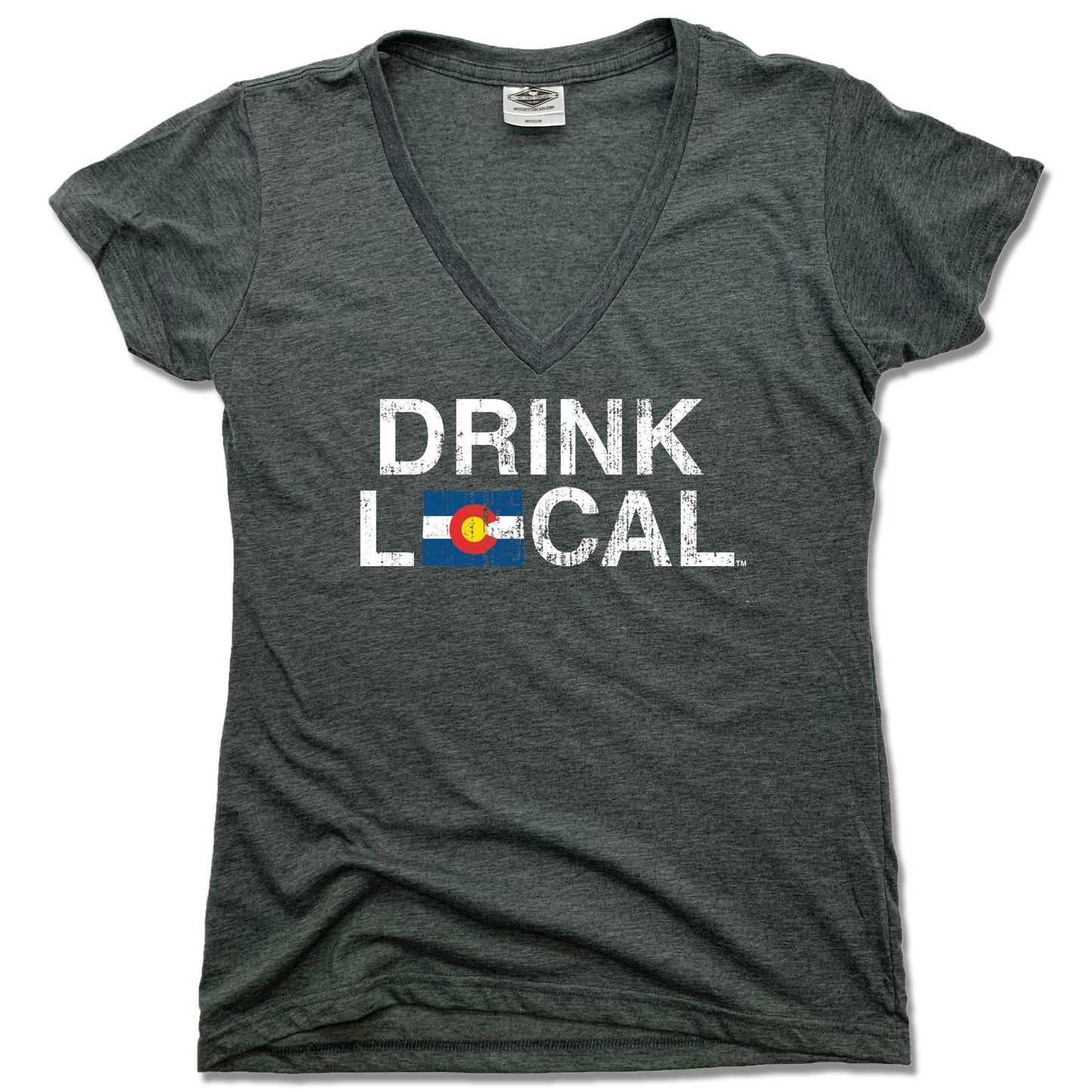 COLORADO LADIES V-NECK | DRINK LOCAL | FLAG - My State Threads