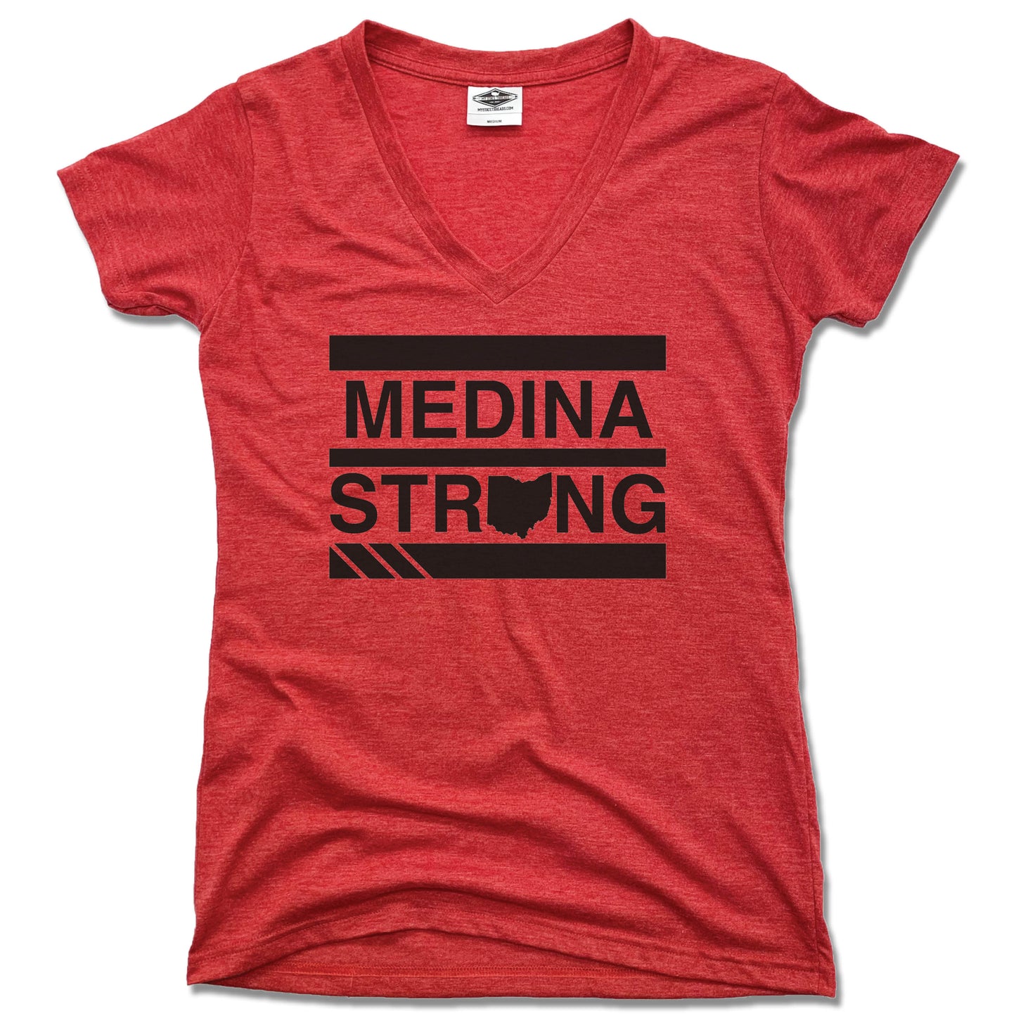 JK GIFT SHOP | LADIES RED V-NECK | MEDINA STRONG