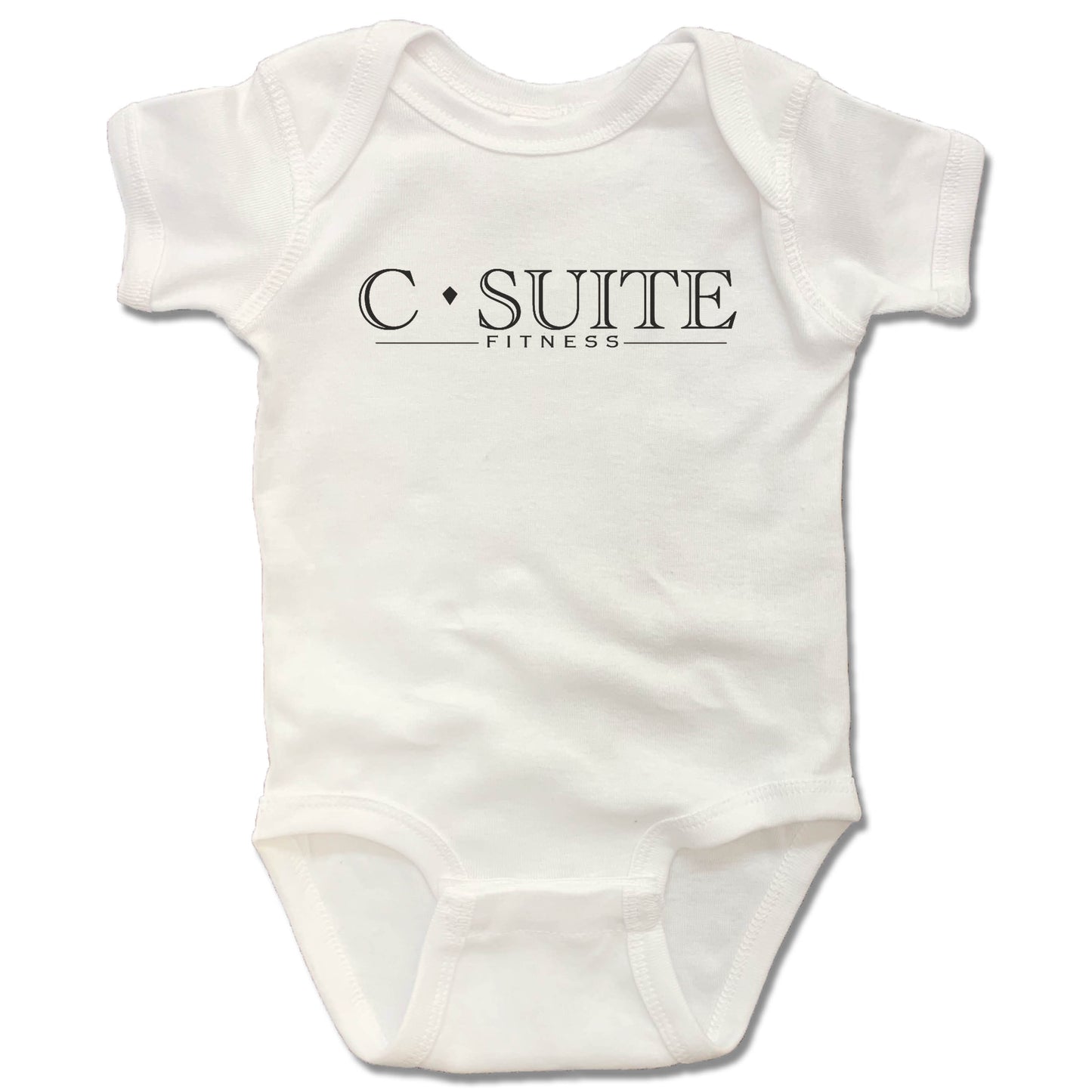 C-SUITE FITNESS | WHITE ONESIE | BLACK LOGO