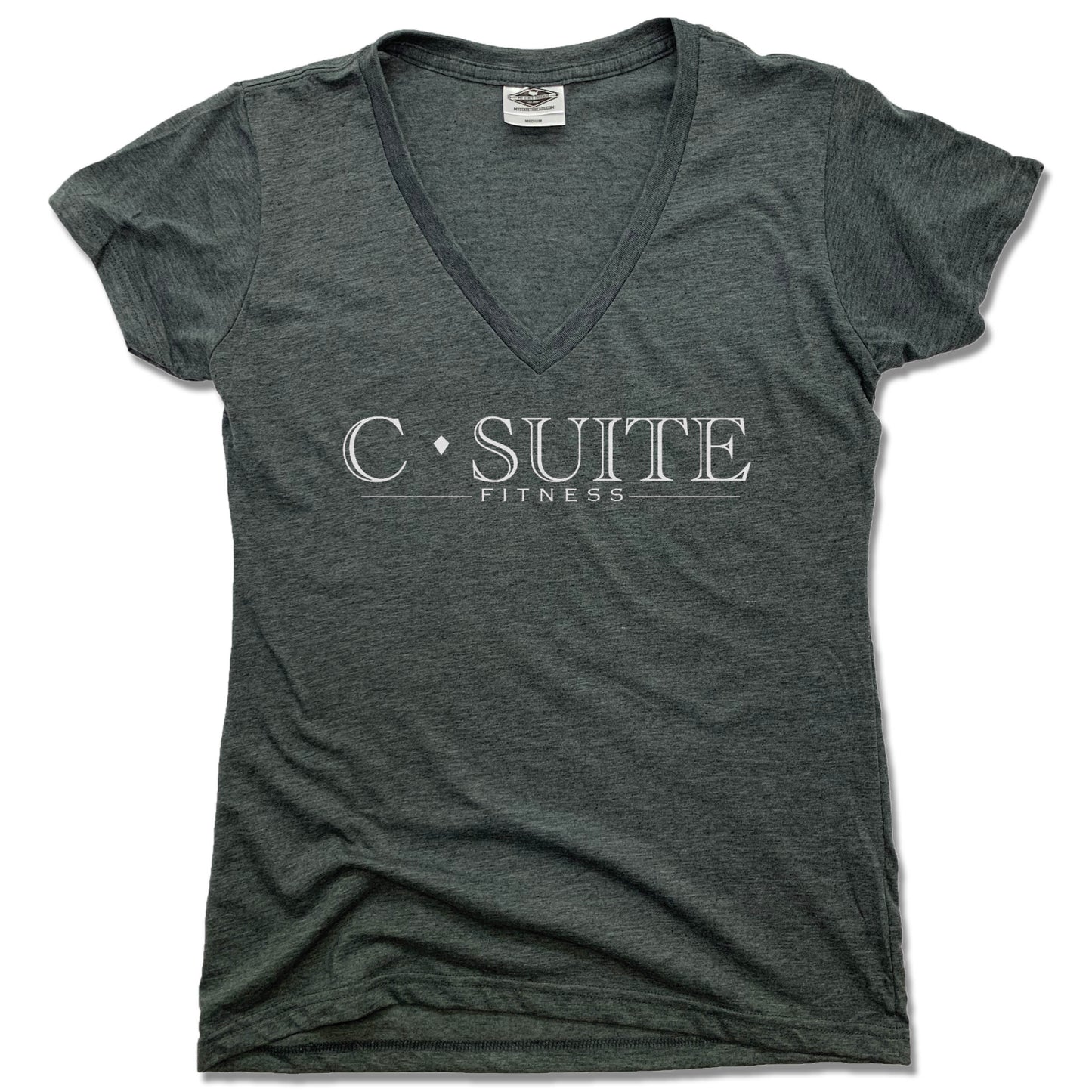 C-SUITE FITNESS | LADIES V-NECK | WHITE LOGO