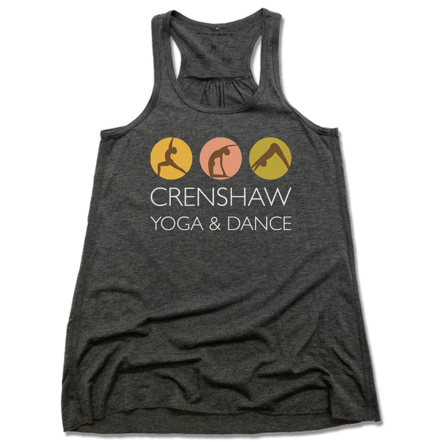 CRENSHAW YOGA & DANCE | LADIES GRAY FLOWY TANK | WHITE LOGO
