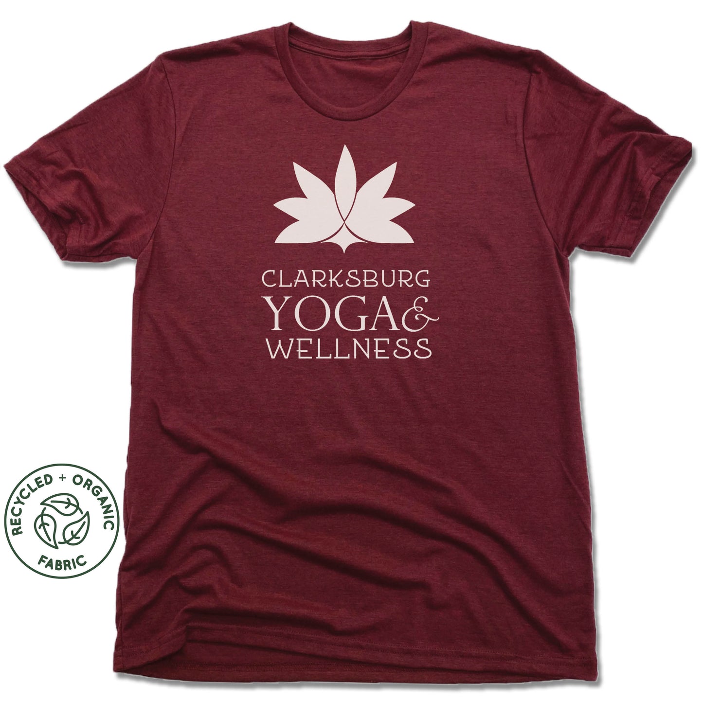 CLARKSBURG YOGA AND WELLNESS | UNISEX VINO RED Recycled Tri-Blend | WHITE LOGO