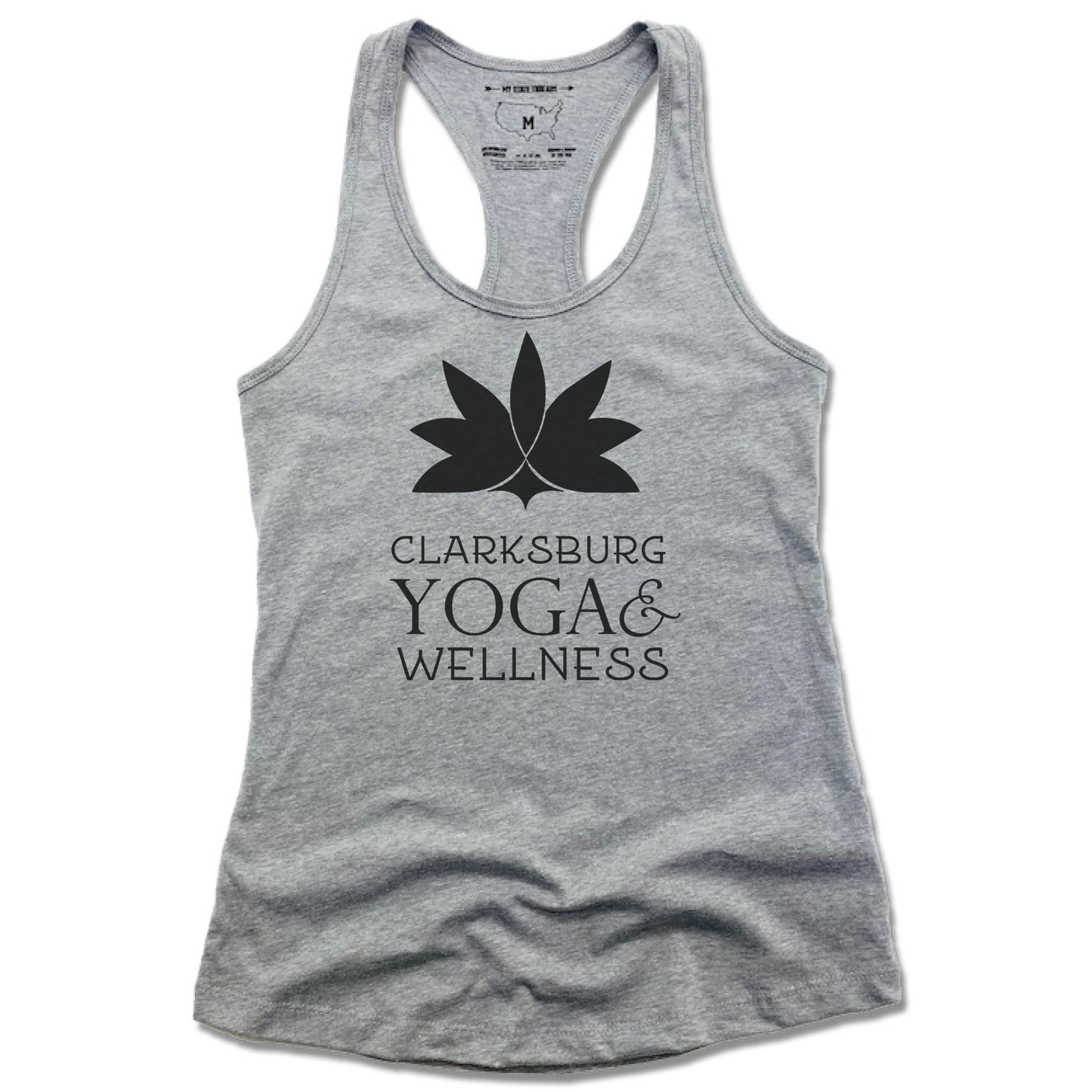 CLARKSBURG YOGA AND WELLNESS | LADIES GRAY TANK | BLACK LOGO