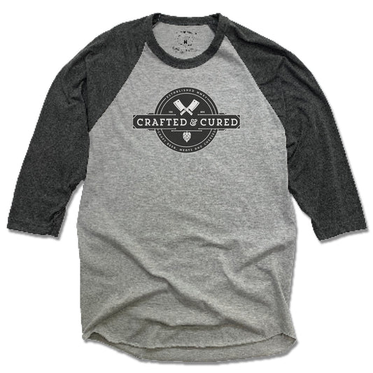 CRAFTED & CURED | 3/4 SLEEVE | BUTCHER AND HOPS LOGO