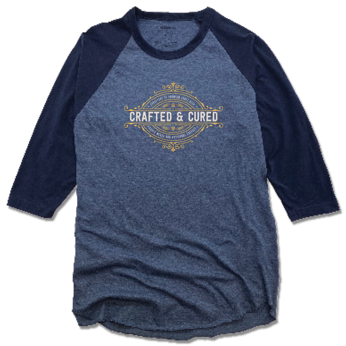 CRAFTED & CURED | NVY/DENIM 3/4 SLEEVE | CREST LOGO