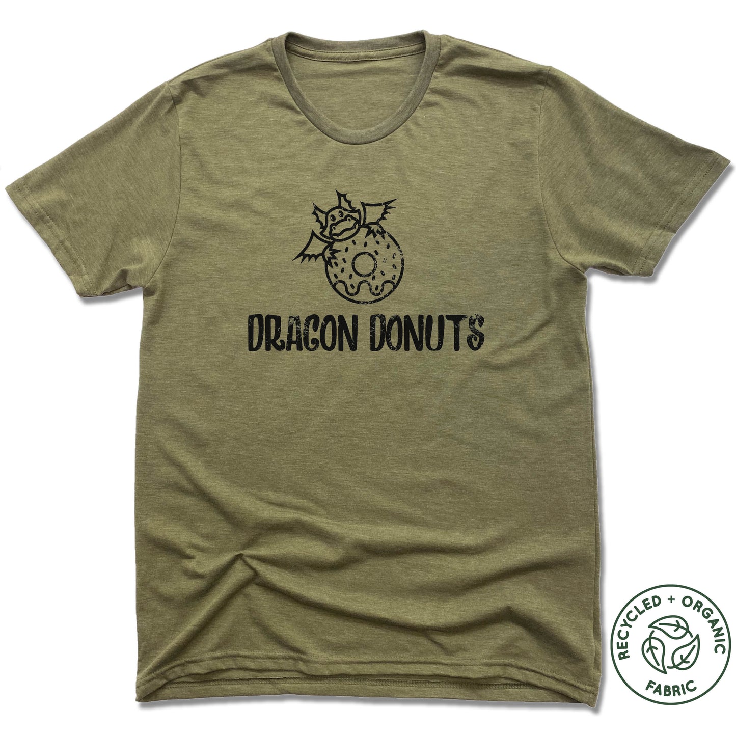 DRAGON DONUTS | UNISEX OLIVE Recycled Tri-Blend | BLACK LOGO