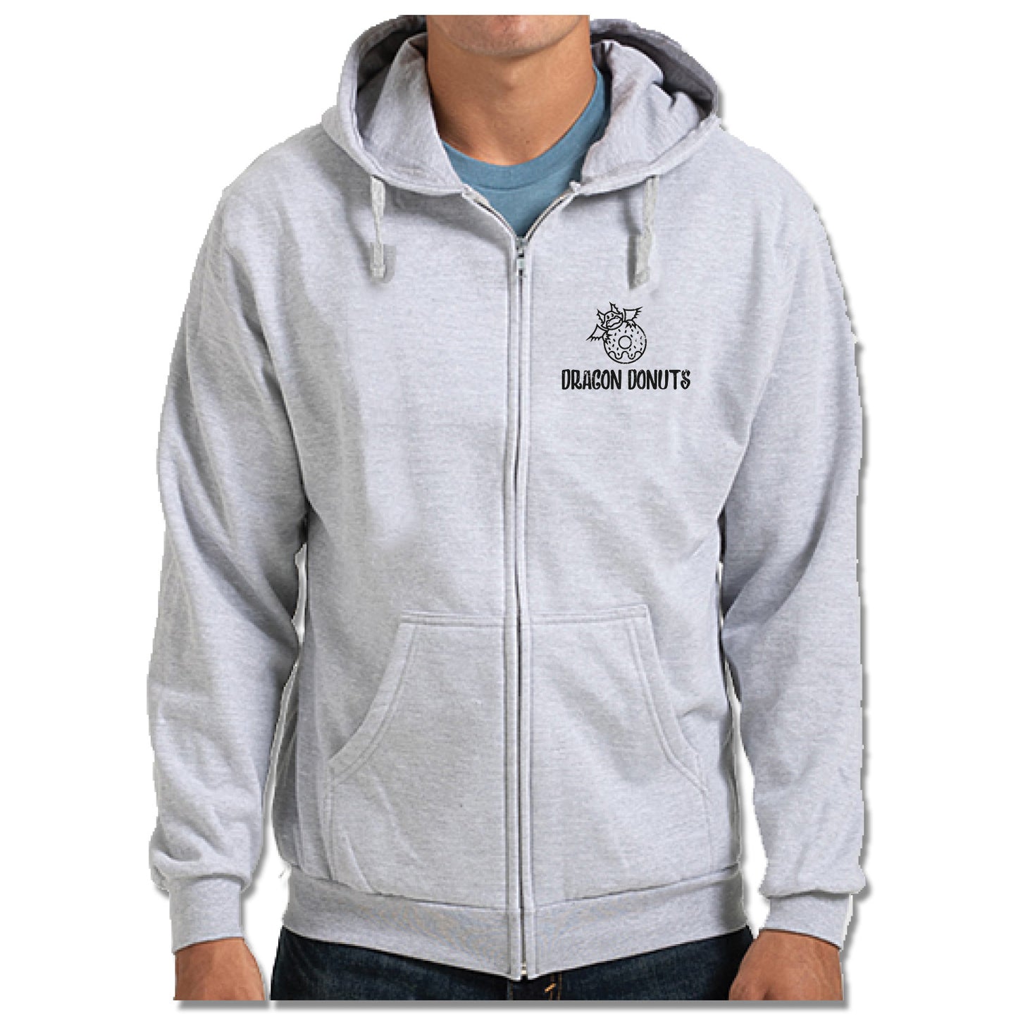 DRAGON DONUTS | LIGHT GRAY ZIP HOODIE | BLACK LOGO