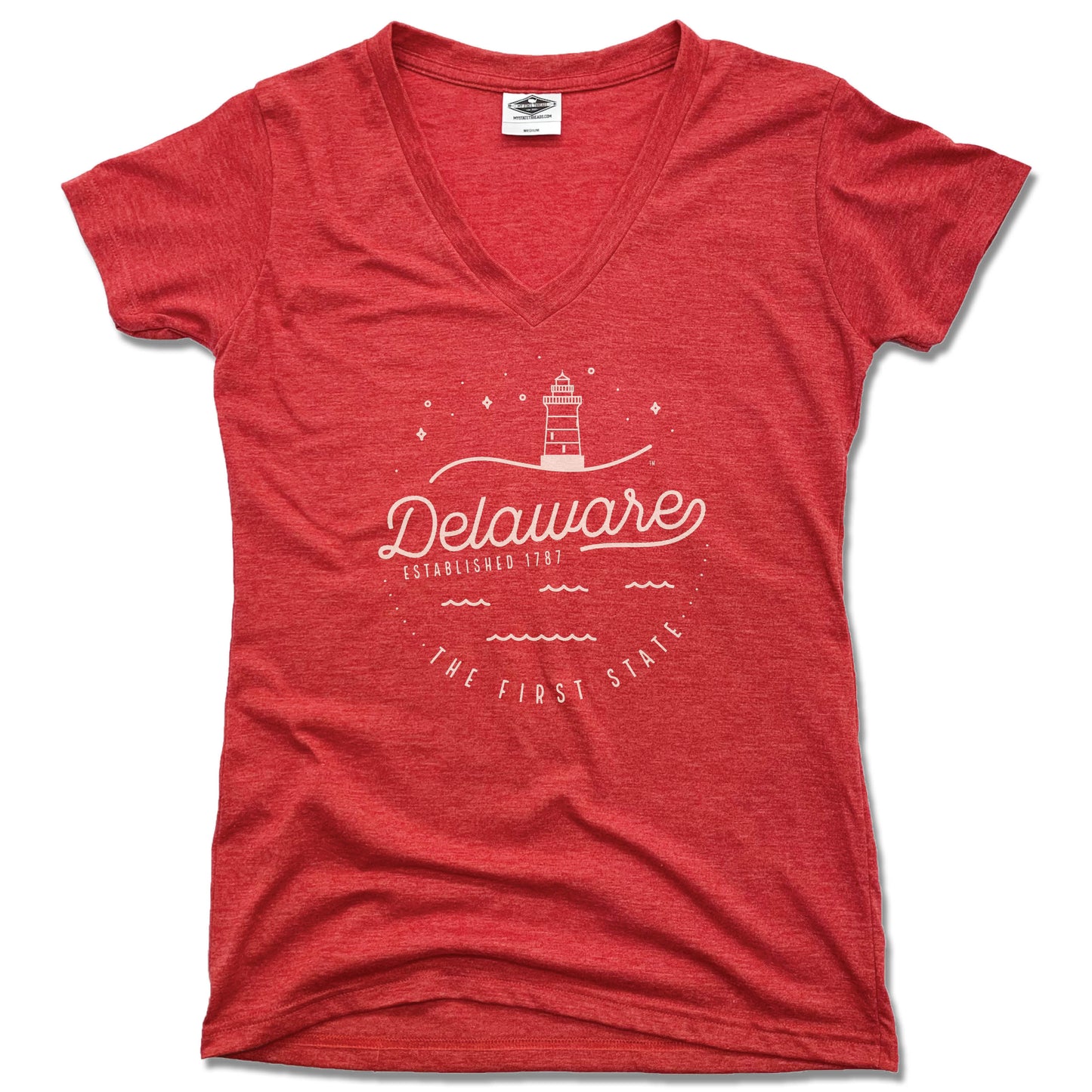 DELAWARE | LADIES RED V-NECK | CREST