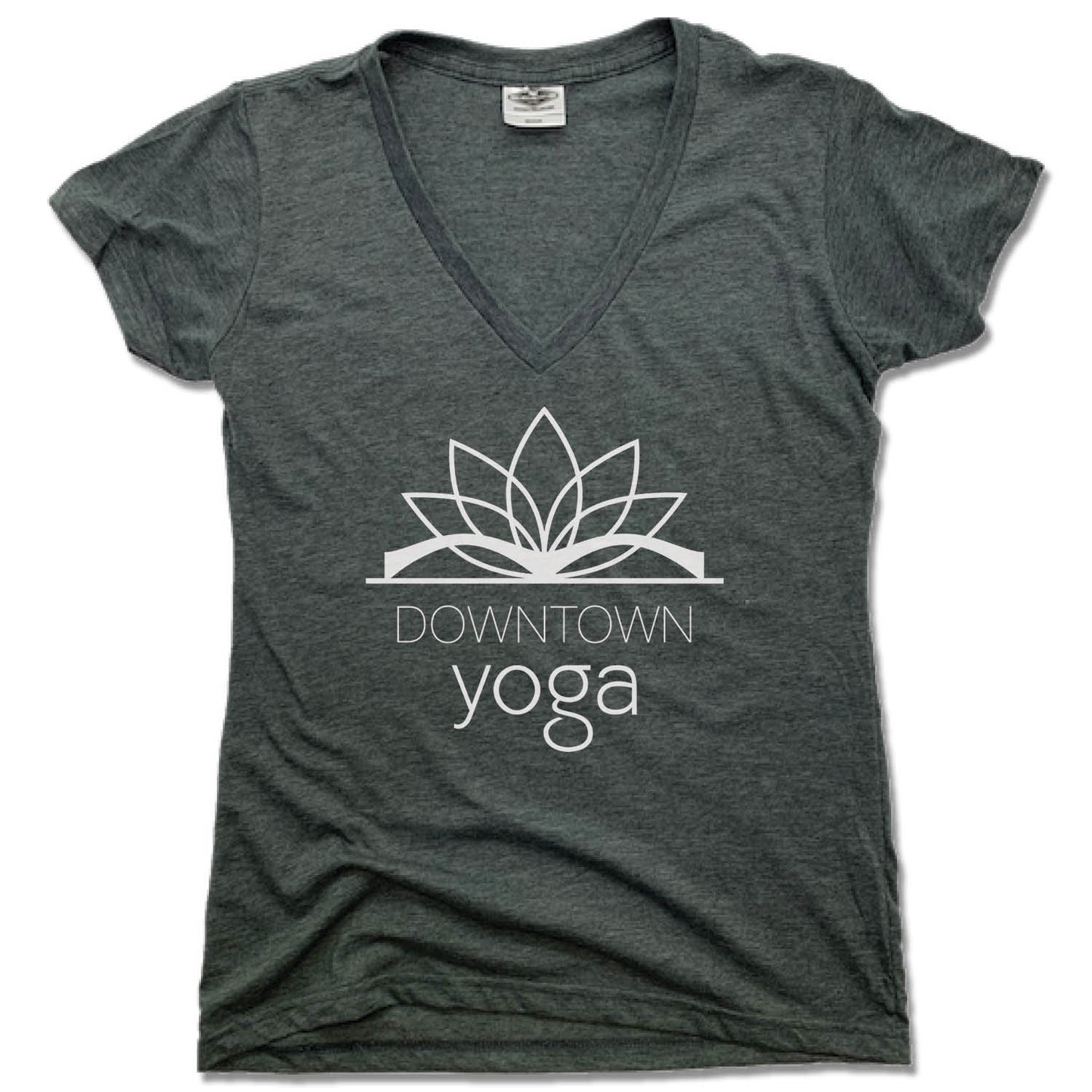 DOWNTOWN YOGA | LADIES V-NECK | WHITE LOGO