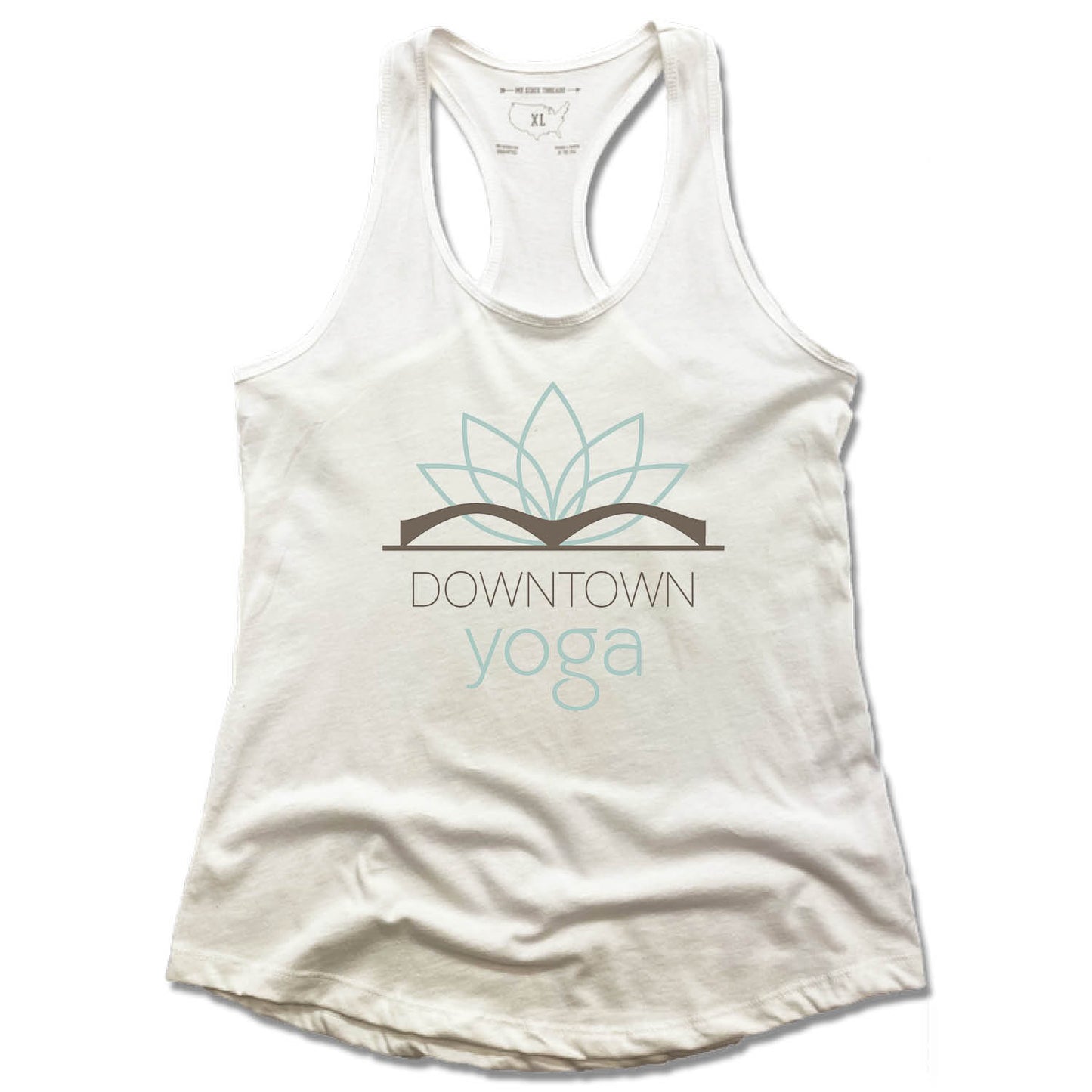 DOWNTOWN YOGA | LADIES WHITE TANK | COLOR LOGO