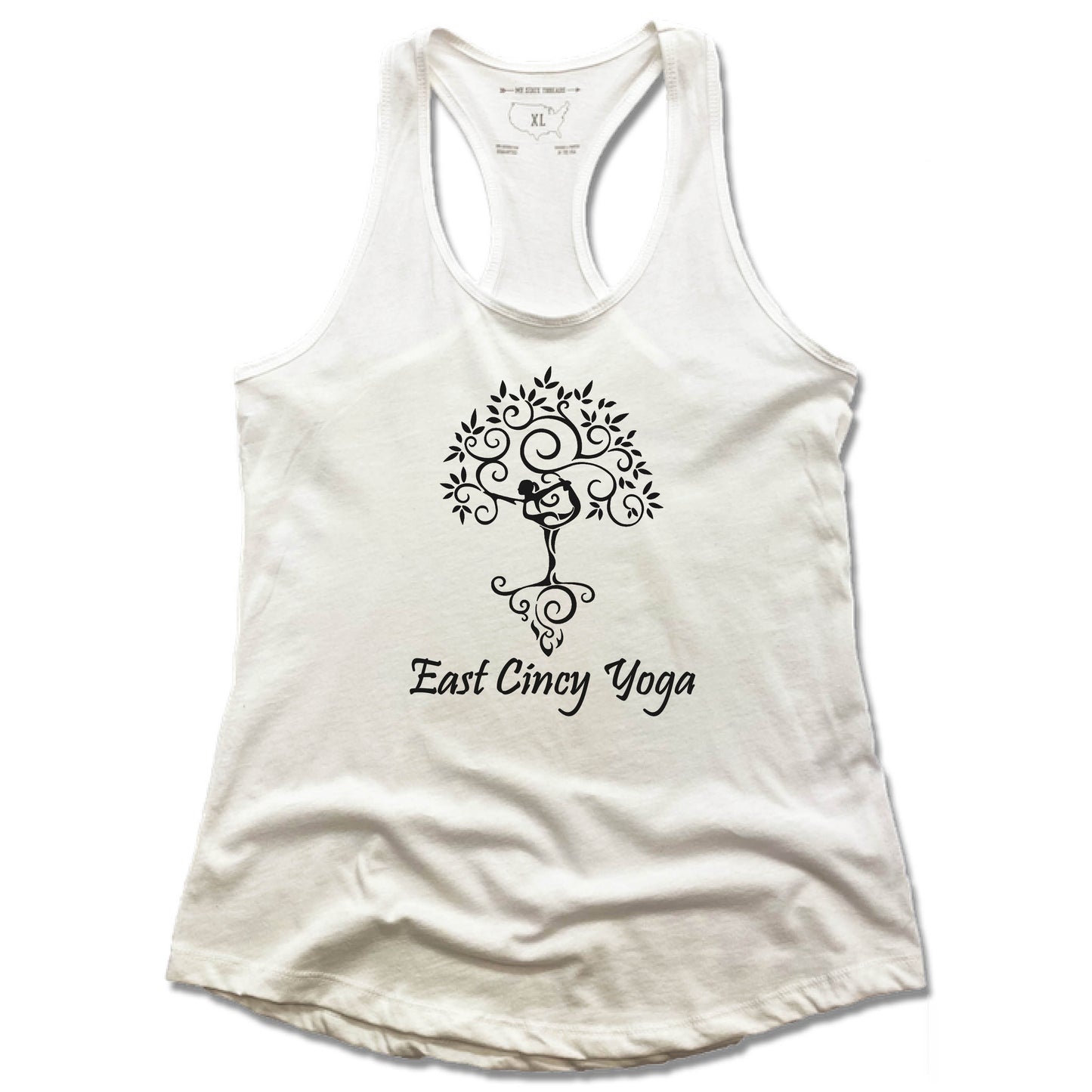 EAST CINCY YOGA | LADIES WHITE TANK | TREE
