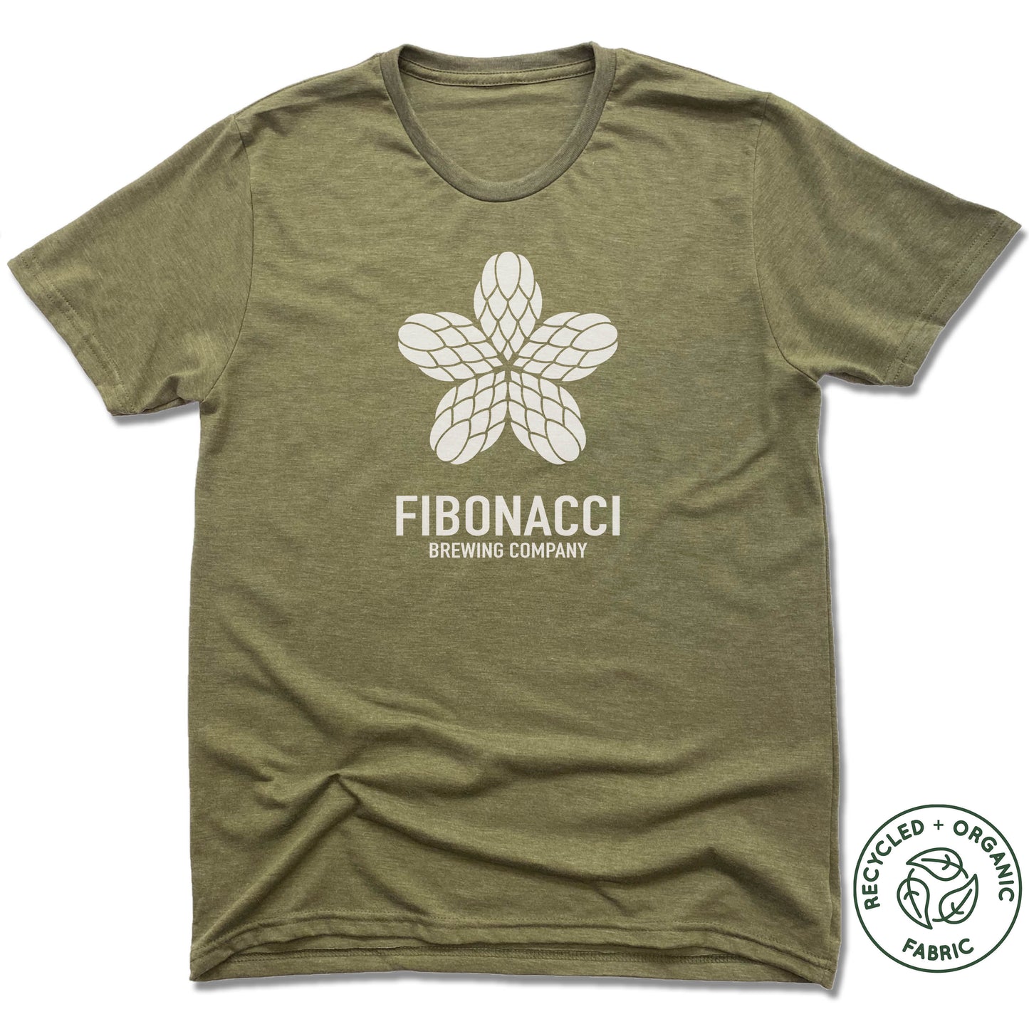 FIBONACCI BREWING COMPANY | UNISEX OLIVE Recycled Tri-Blend | WHITE LOGO