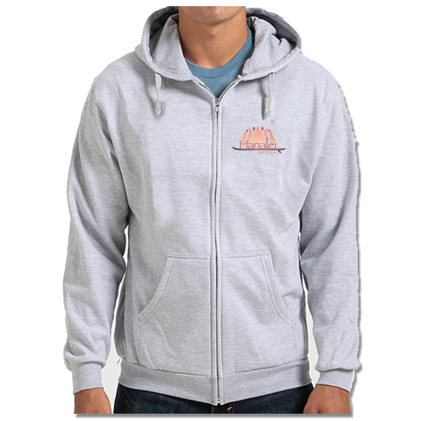HANALEI SUP YOGA | LIGHT GRAY ZIP HOODIE | COLOR LOGO - My State Threads