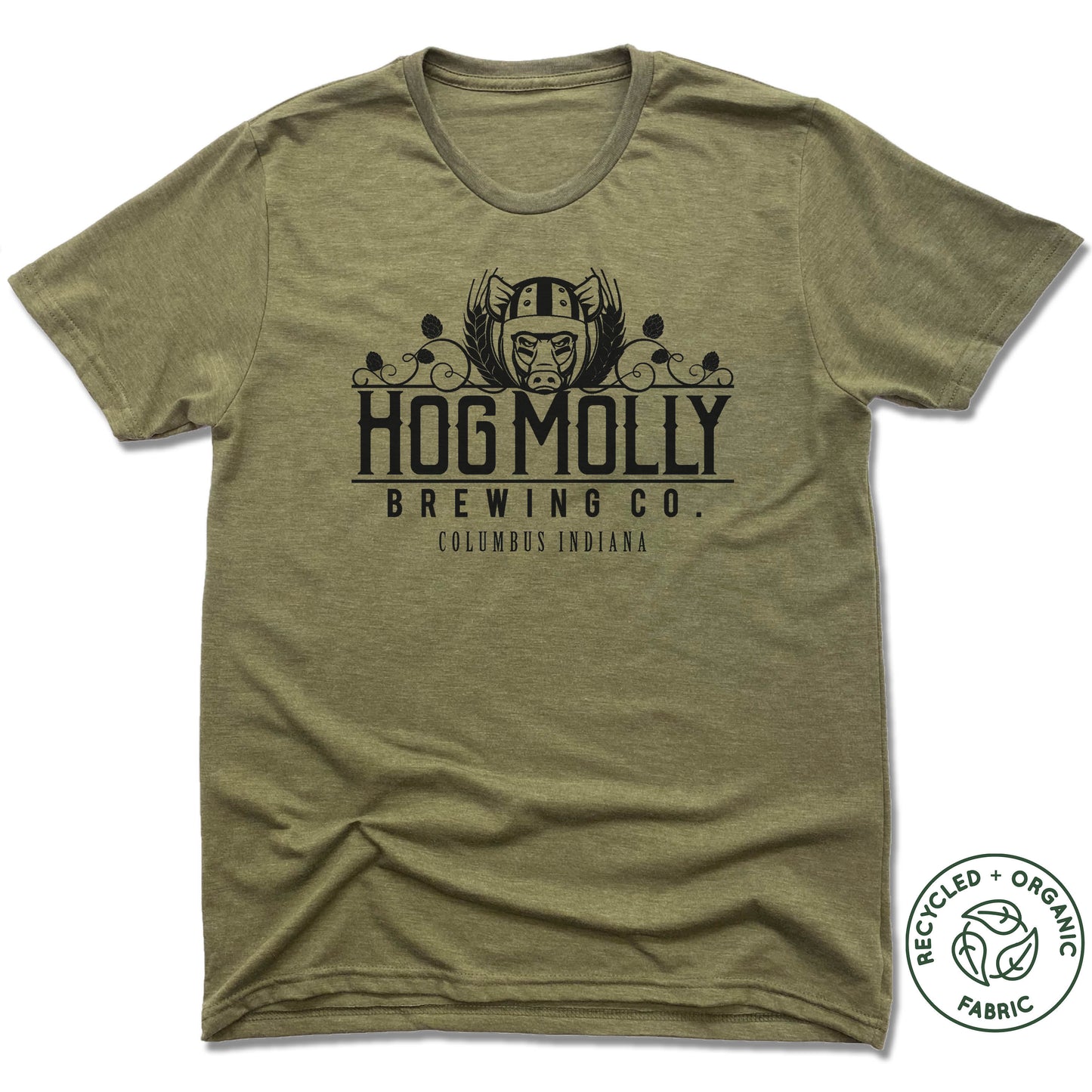 HOG MOLLY BREWING | UNISEX OLIVE Recycled Tri-Blend | BLACK LOGO