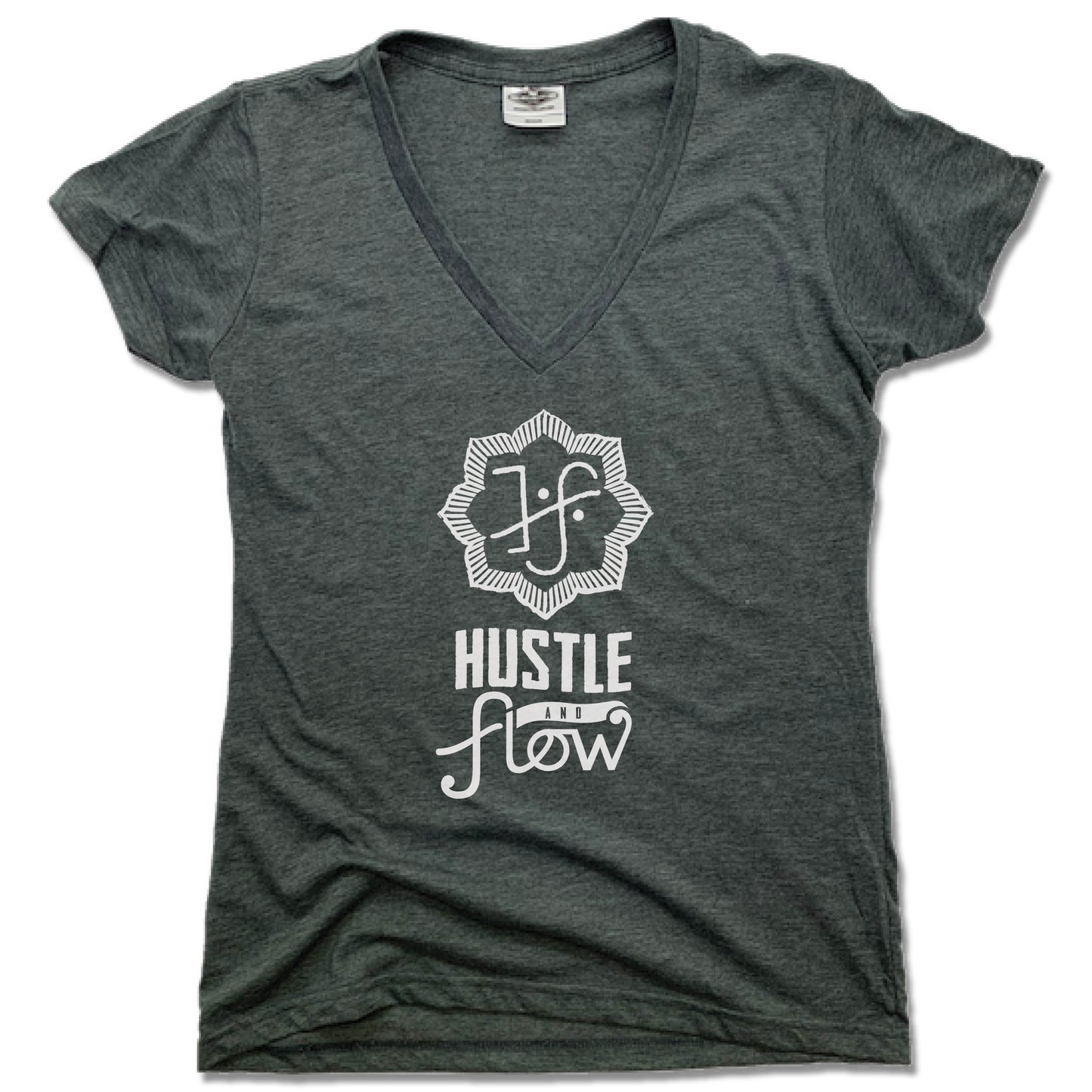 HUSTLE AND FLOW | LADIES V-NECK | WHITE LOGO