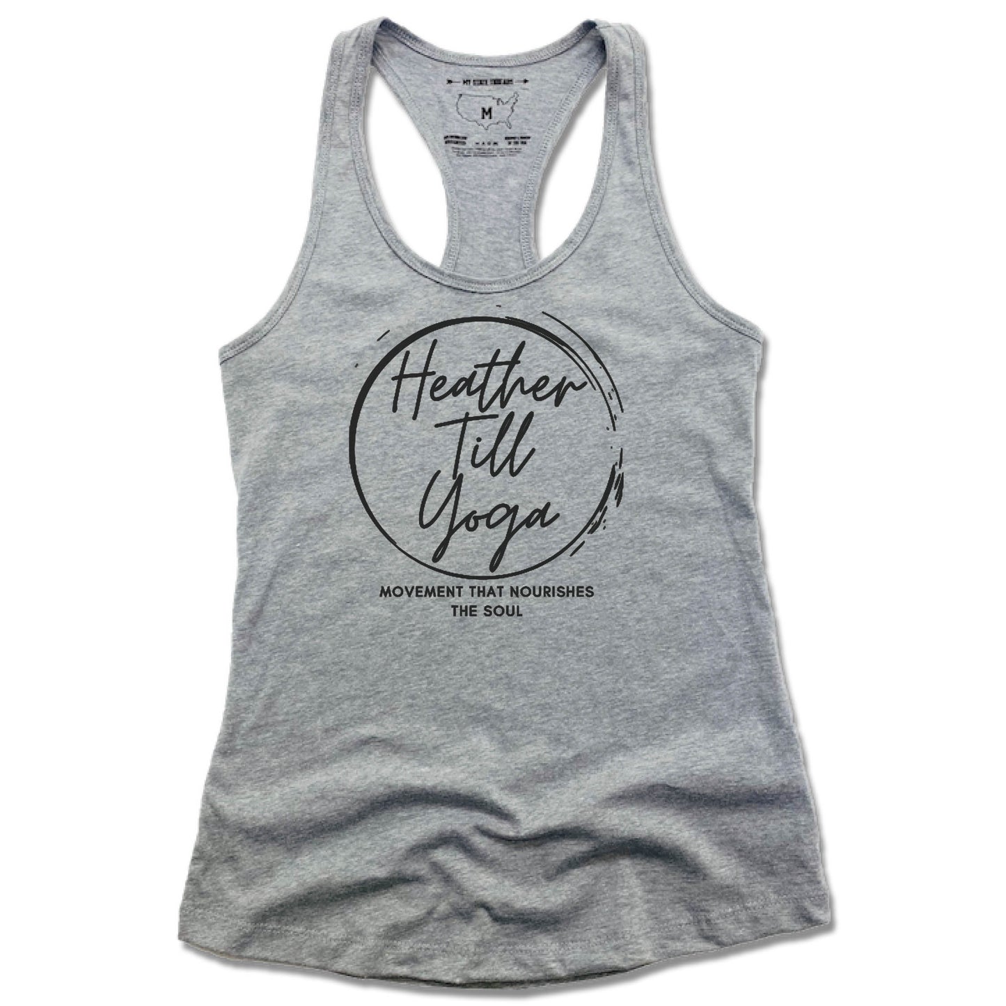 Heather Till Yoga | LADIES GRAY TANK | Black Logo