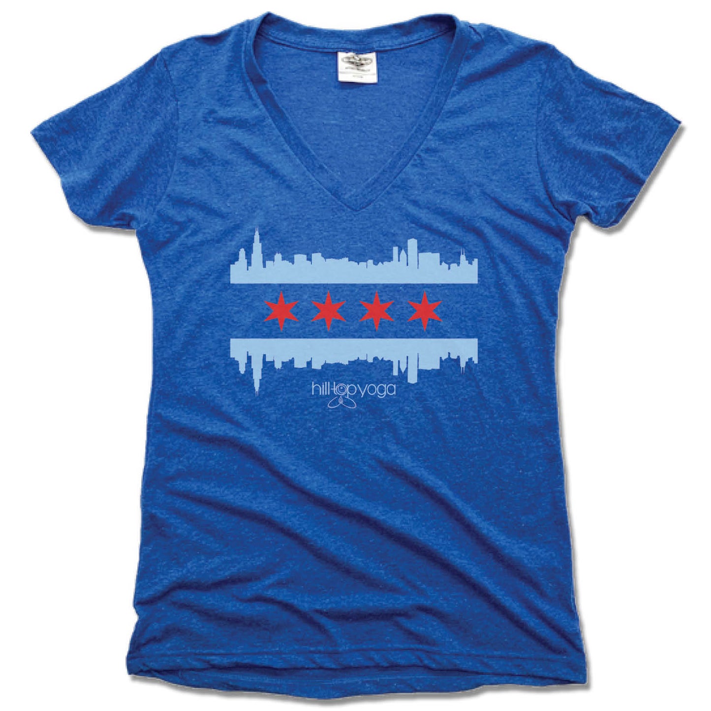 HILLTOP YOGA | LADIES BLUE V-NECK | FLAG