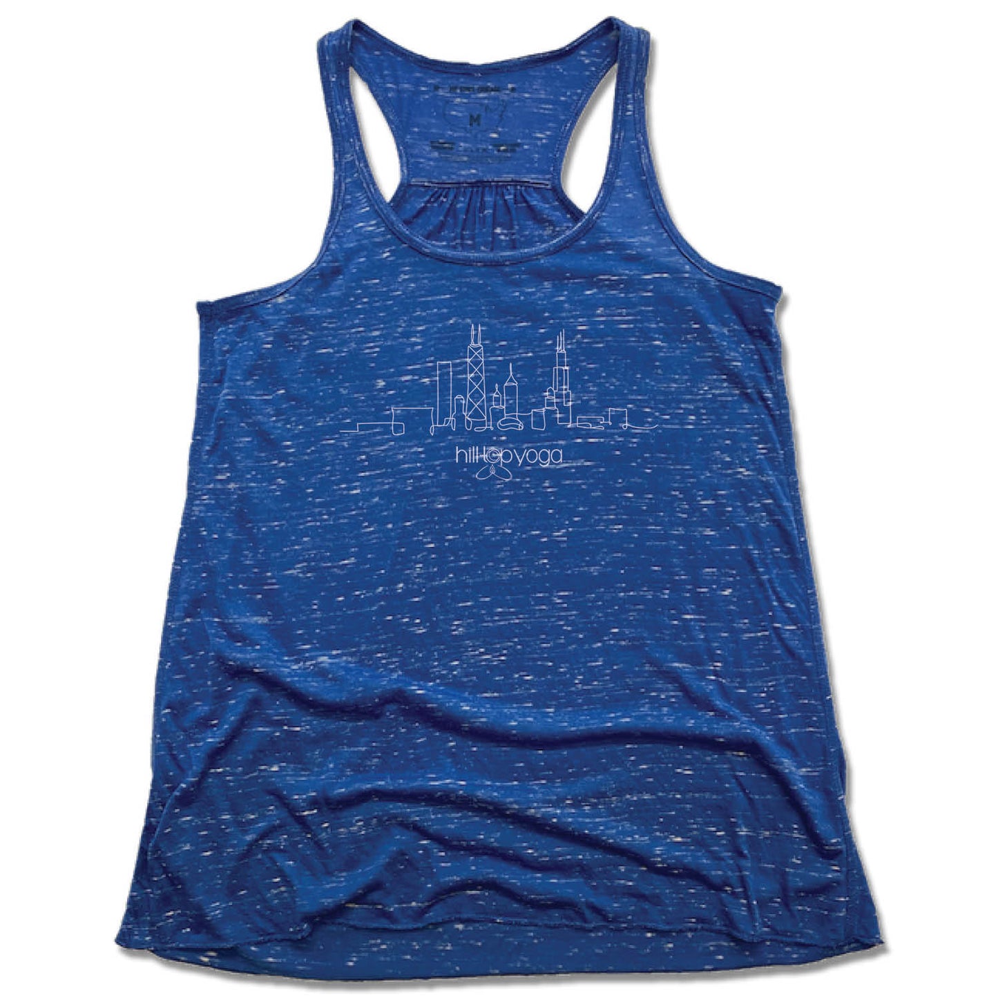 HILLTOP YOGA | LADIES BLUE FLOWY TANK | WHITE LOGO