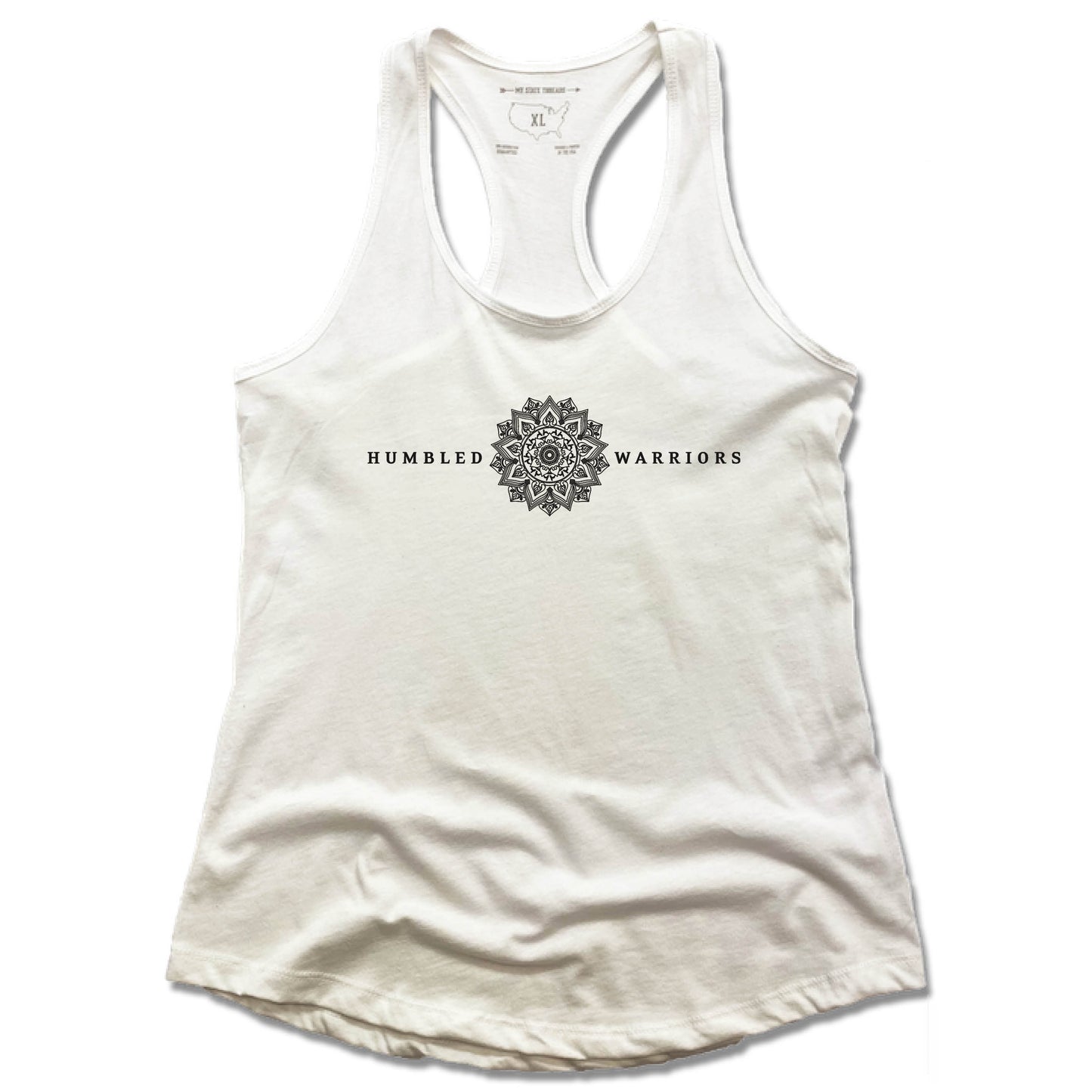 HUMBLED WARRIORS YOGA | LADIES WHITE TANK | MONOGRAM BLACK