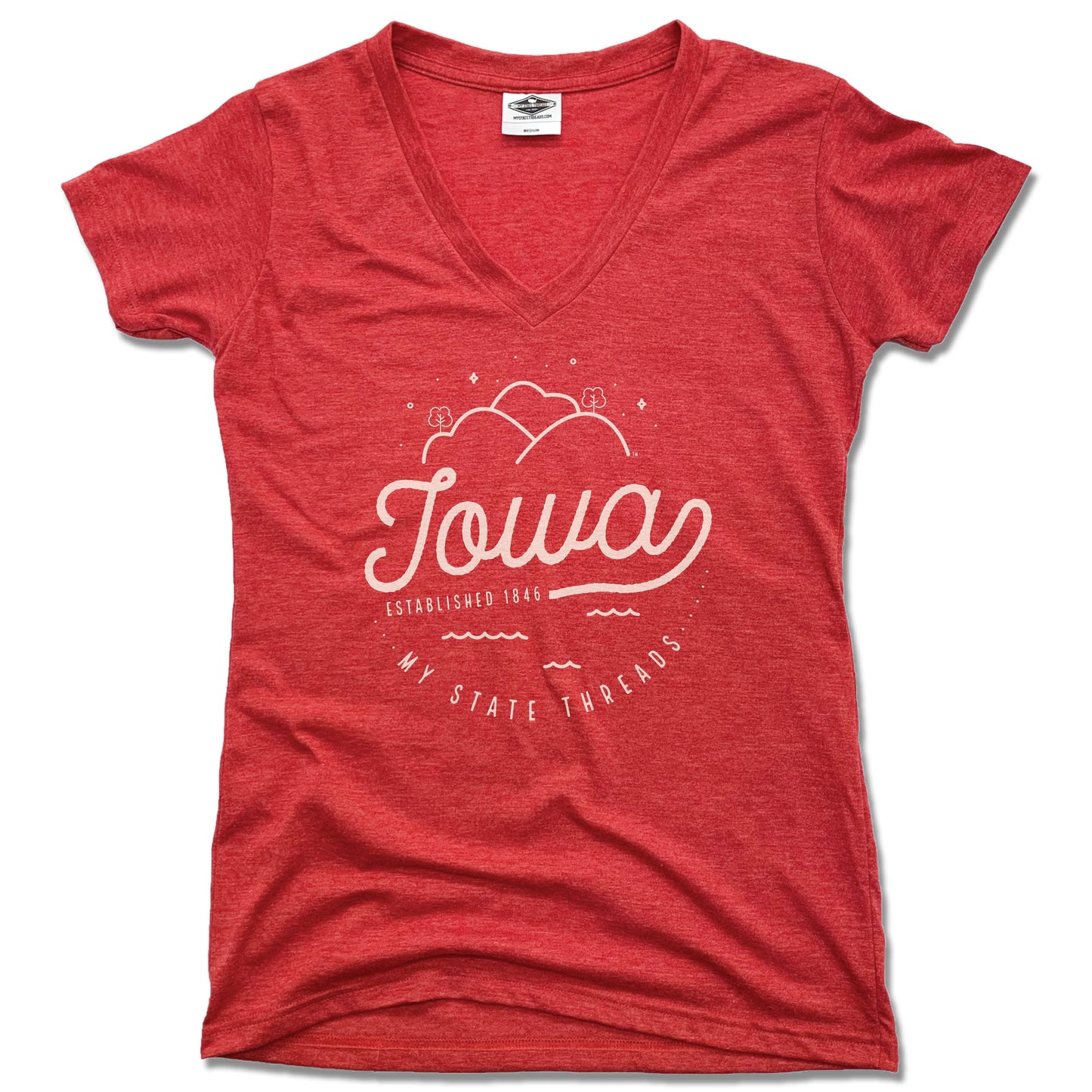 IOWA | LADIES RED V-NECK | CREST - My State Threads
