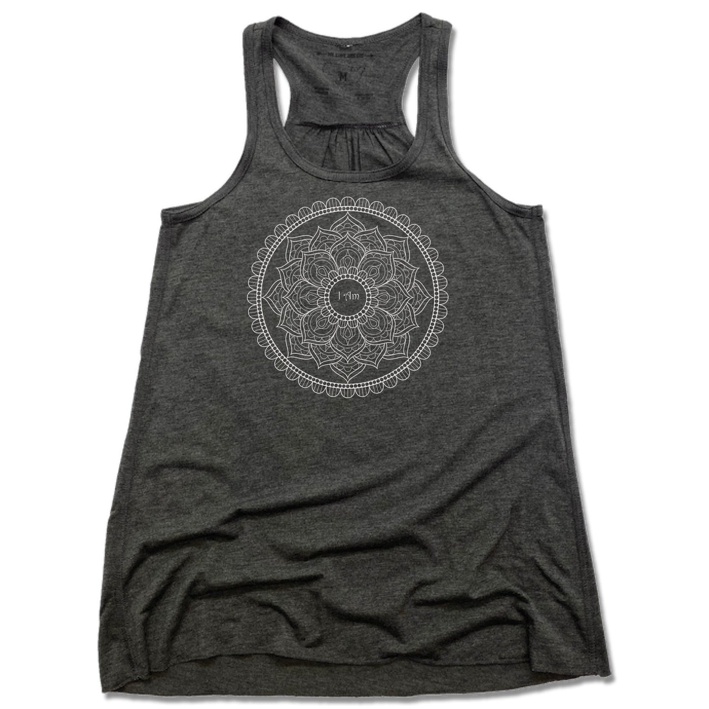 I AM YOGA PITTSBURGH | LADIES GRAY FLOWY TANK | MONOGRAM WHITE