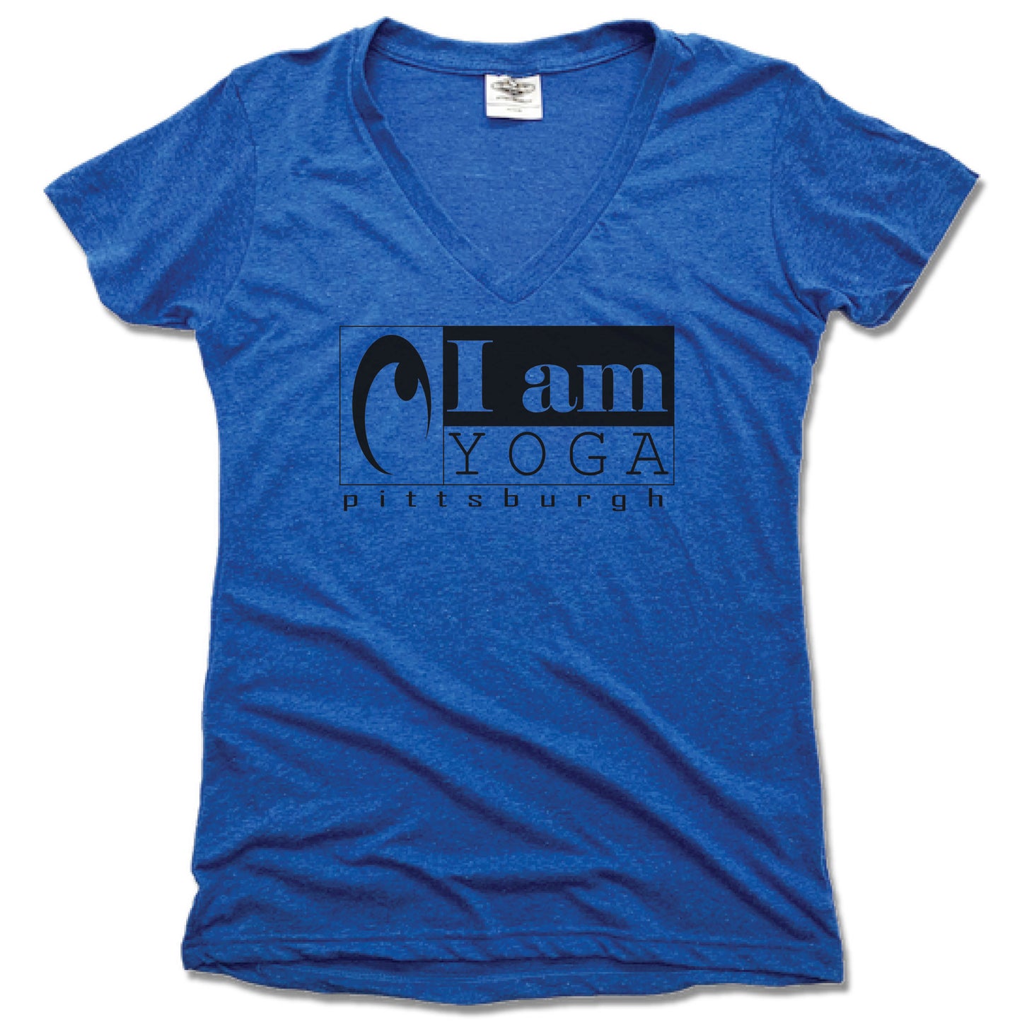 I AM YOGA PITTSBURGH | LADIES BLUE V-NECK | BLACK LOGO