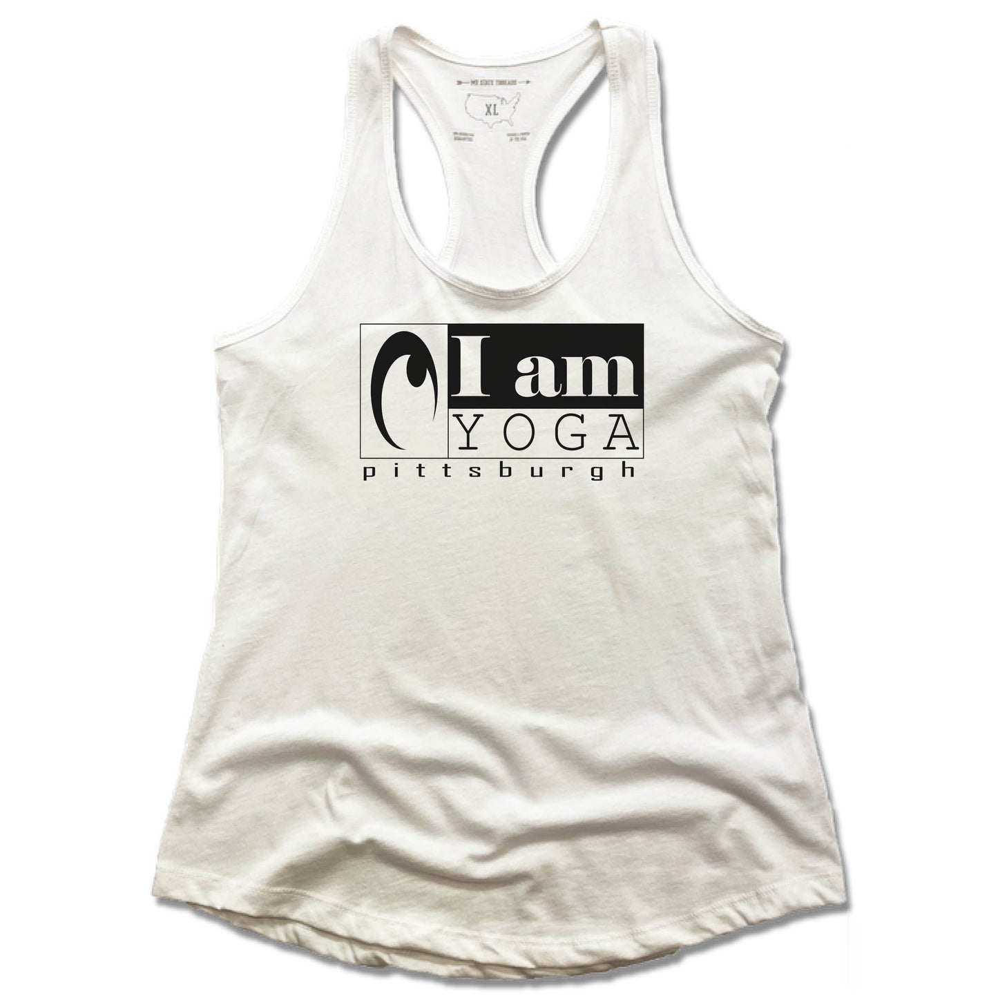 I AM YOGA PITTSBURGH | LADIES WHITE TANK | BLACK LOGO - My State Threads