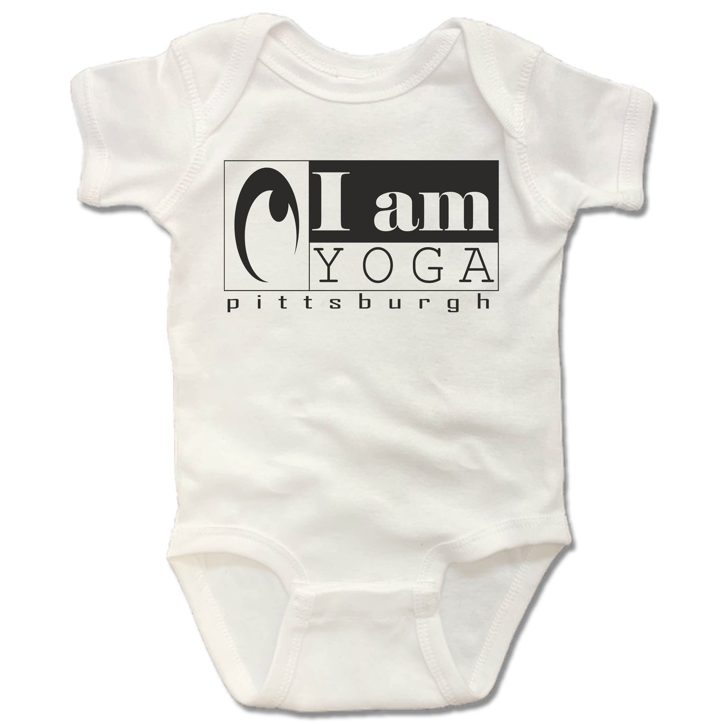 I AM YOGA PITTSBURGH | WHITE ONESIE | BLACK LOGO