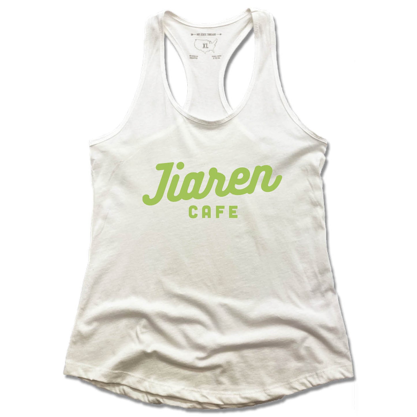 JIAREN CAFE | LADIES WHITE TANK | GREEN LOGO