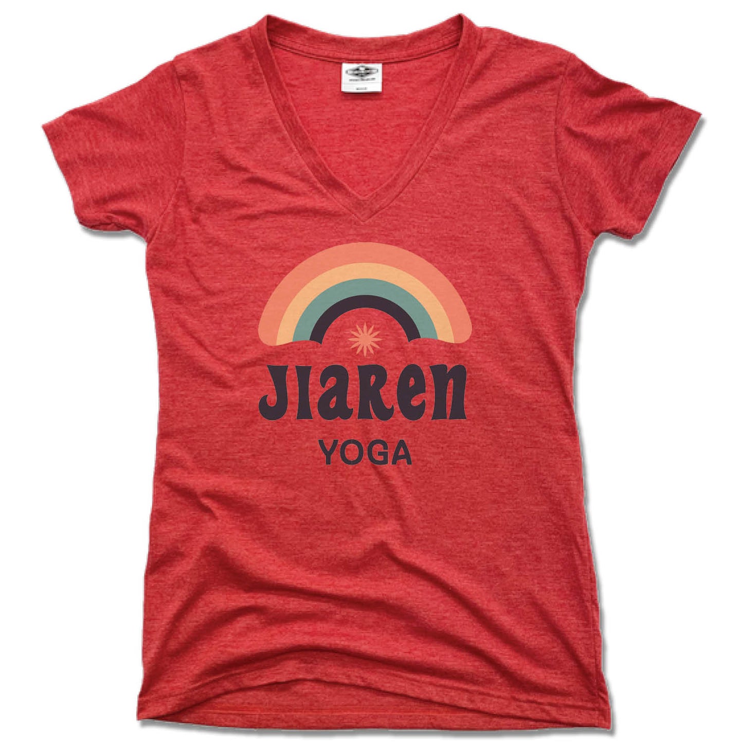 JIAREN YOGA STUDIO | LADIES RED V-NECK | COLOR LOGO