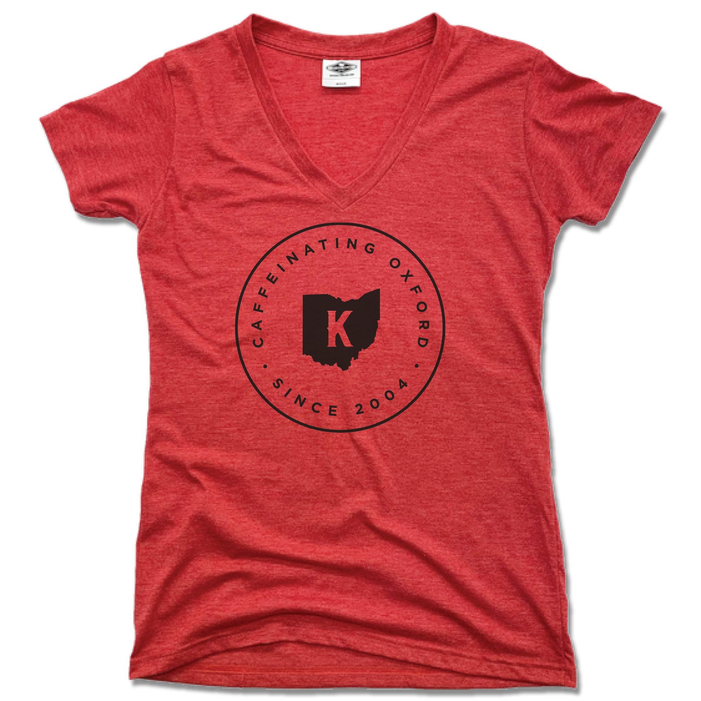 KOFENYA COFFEE | LADIES RED V-NECK | CAFFEINATING OXFORD - My State Threads