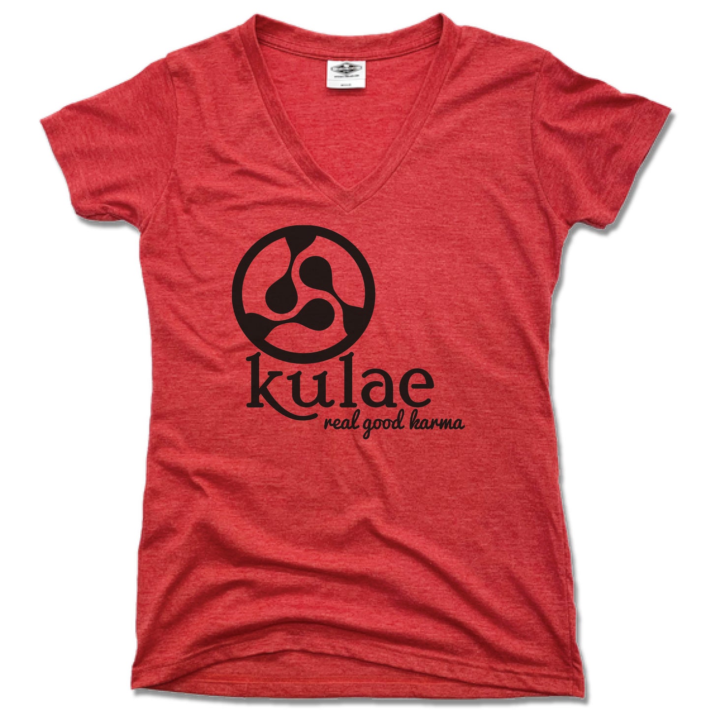 KULAE YOGA | LADIES RED V-NECK | BLACK LOGO