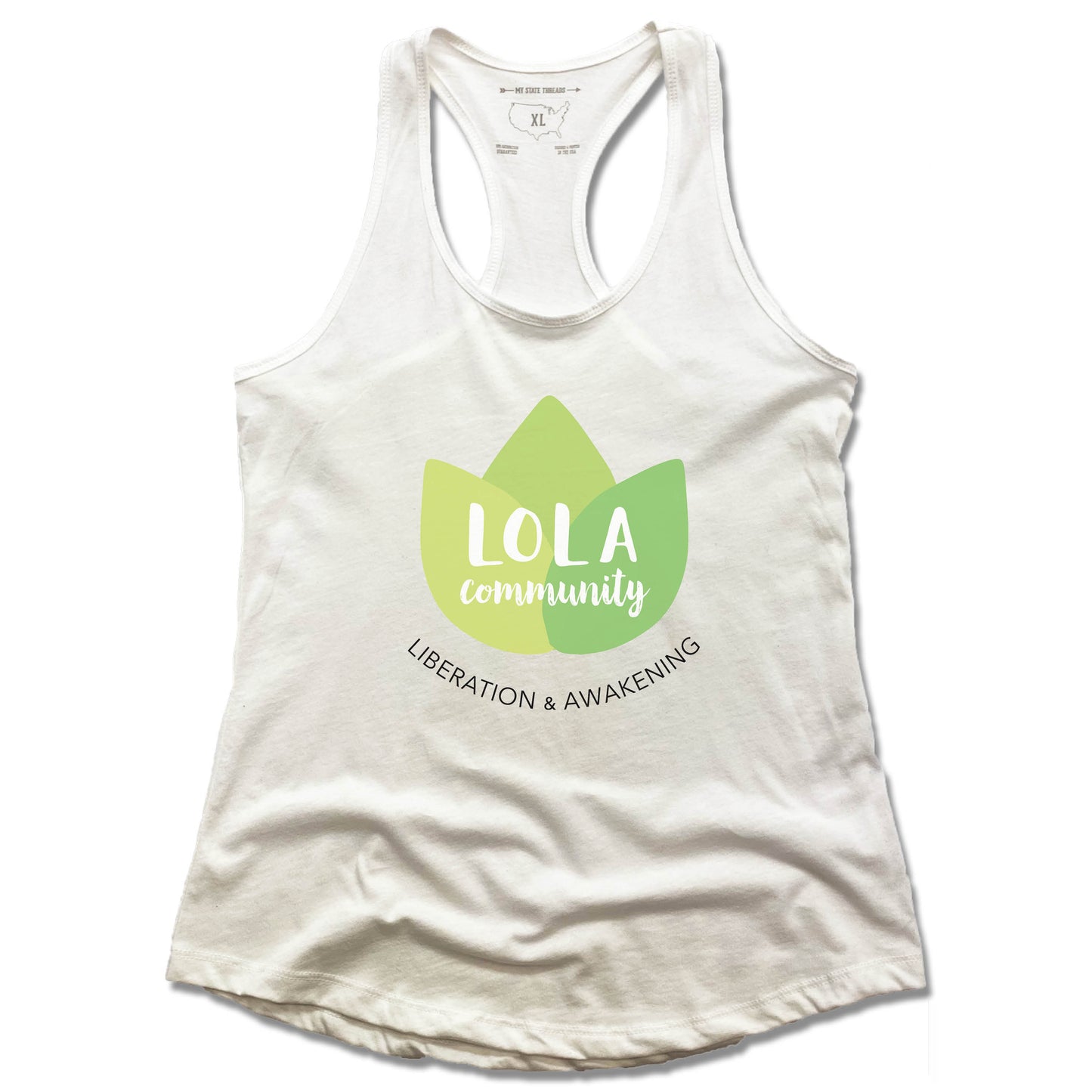 LIL OMM YOGA | LADIES WHITE TANK | COLOR LOGO